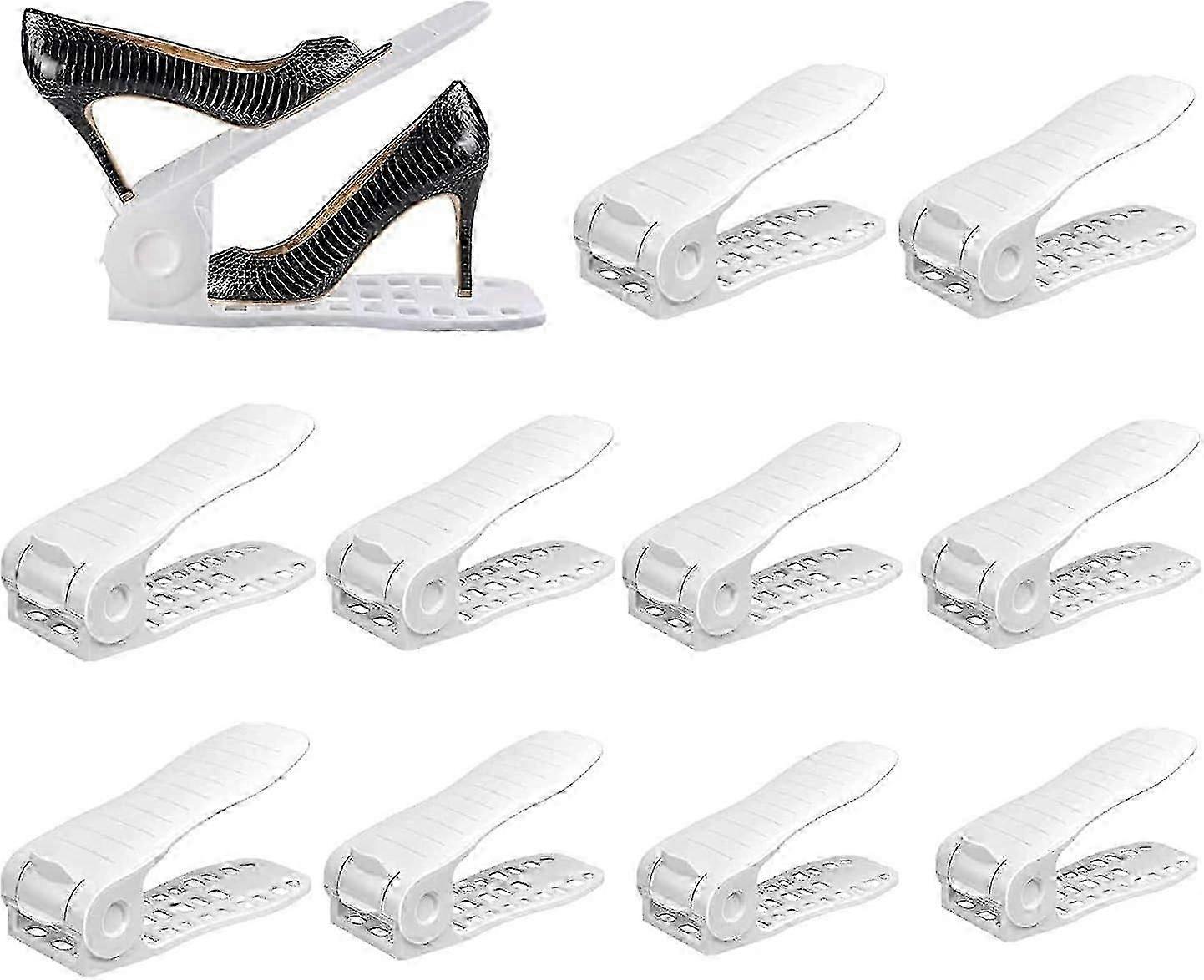 10 Pack Shoe Organizer, Adjustable Double Layer Rack, 50% Space-Saving Storage