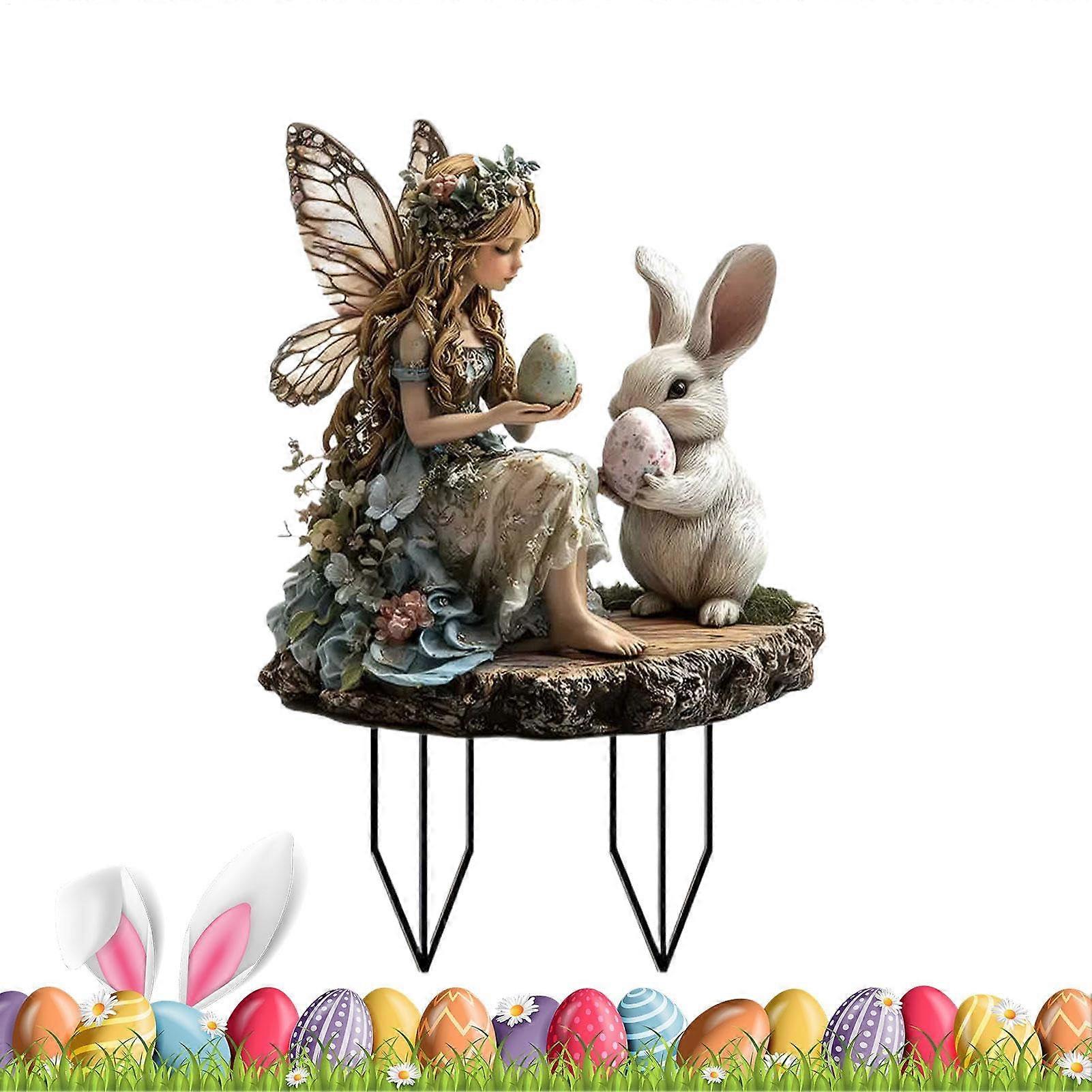 Vintage Easter Bunny Garden Stake with Easter Egg Design
