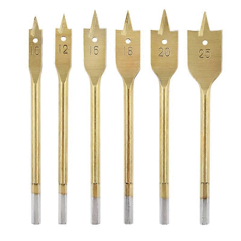 6 TITANIUM FLAT WOOD DRILL BITS 10 - 25 MM