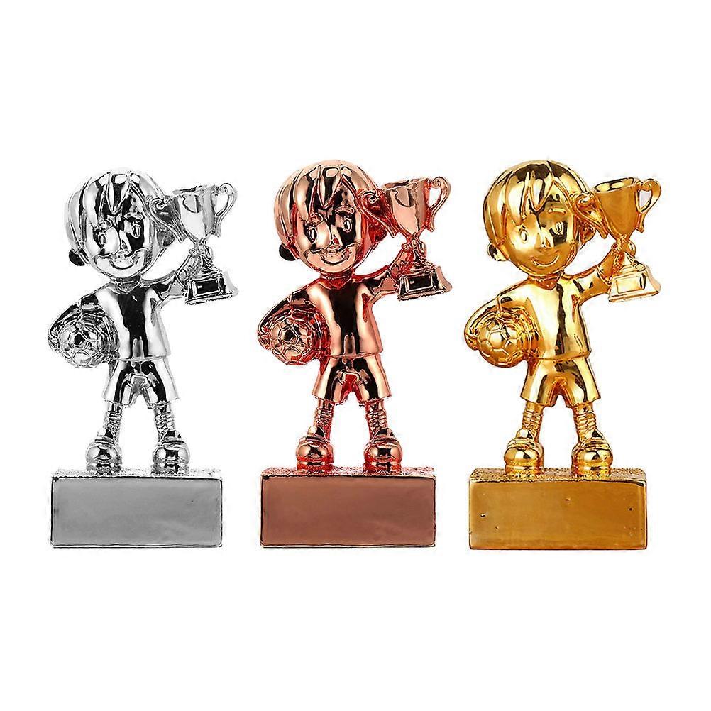 Mini Trophies Soccer Award Trophy Party Favor Football Fans Small Character Design Copper Red 3Set