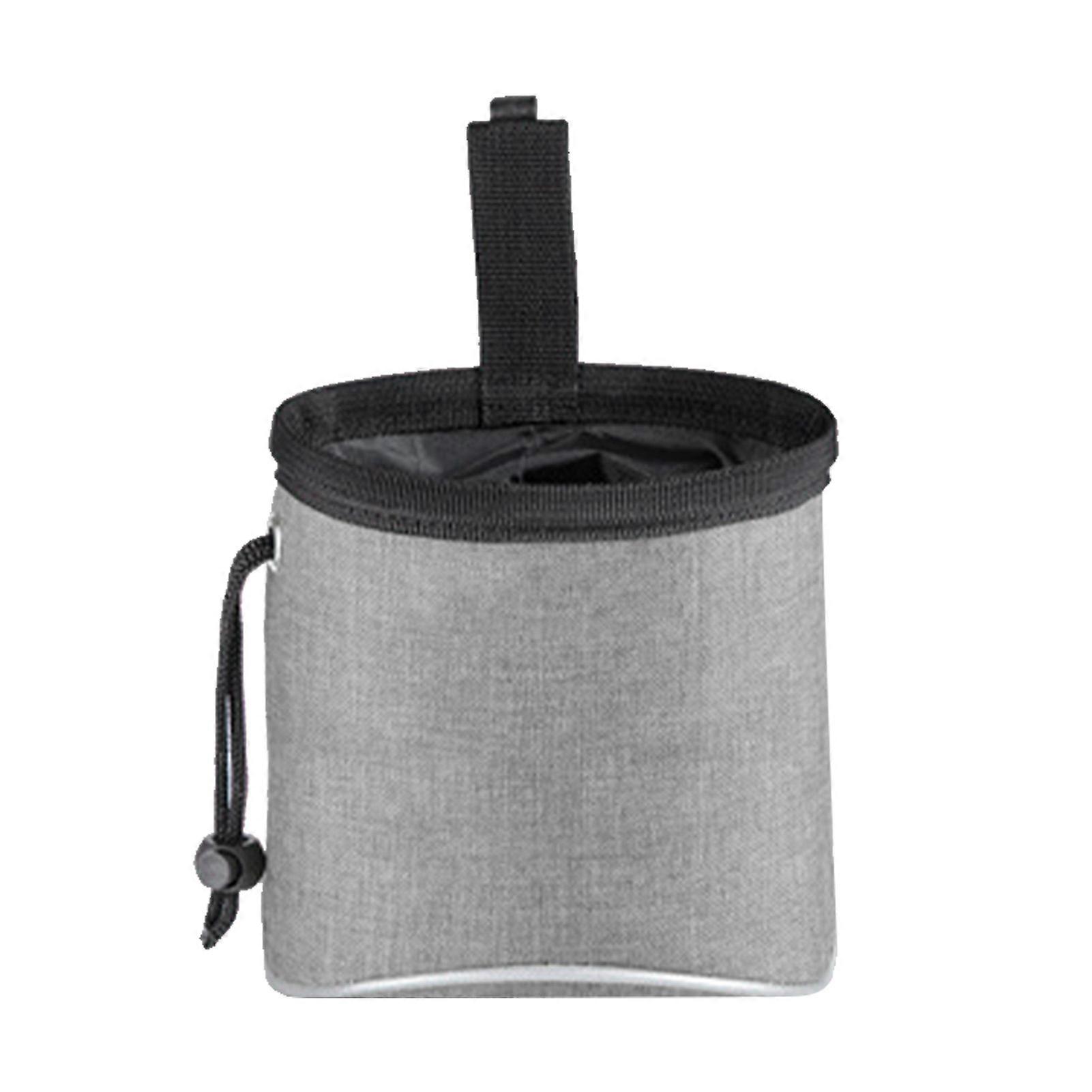 Dog Treat Pouch Reflective Drawstring Closure Portable Oxford Cloth Puppy Snack Waist Bag for Outdoor Training Light Gray