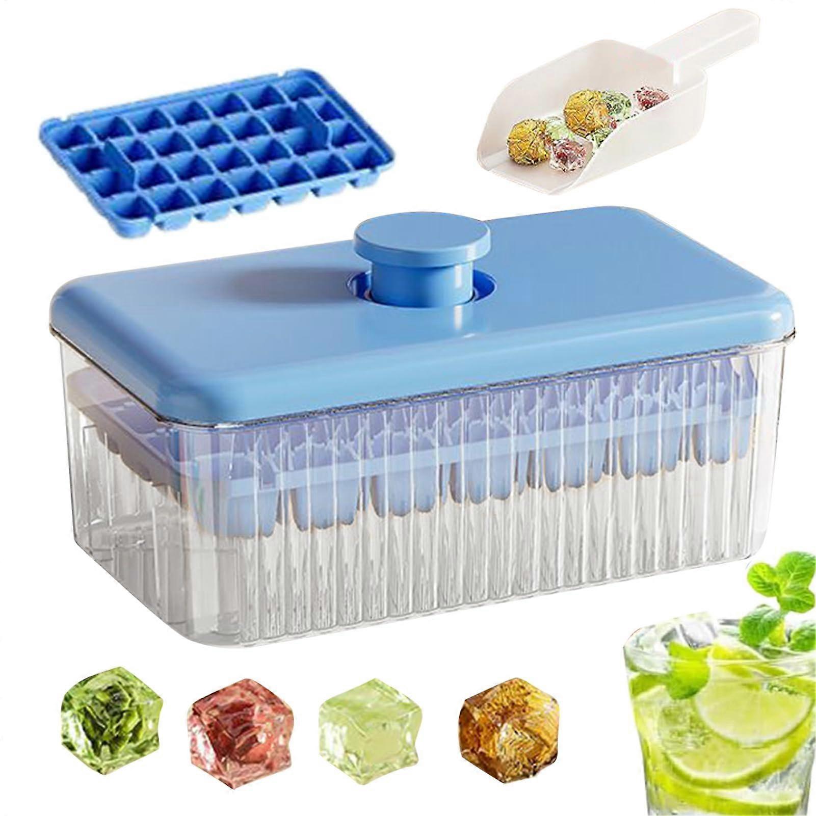 Ice Cube Tray with Lid for Freezer Covered Ice Cube Mold with Easy Removal, Blue