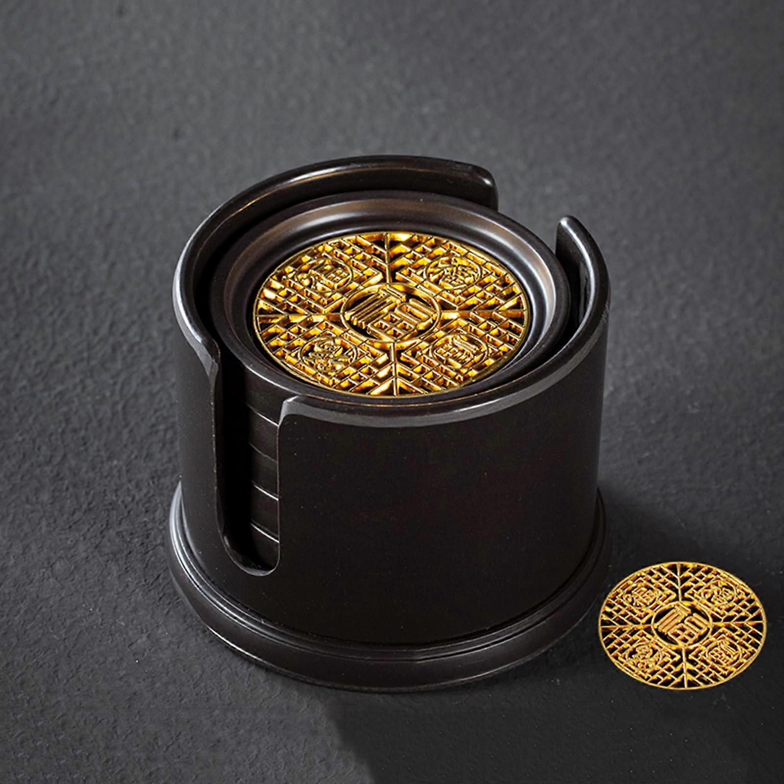 Coaster set, 6piece with holder, for hot or cold drinks, thickened design (D)