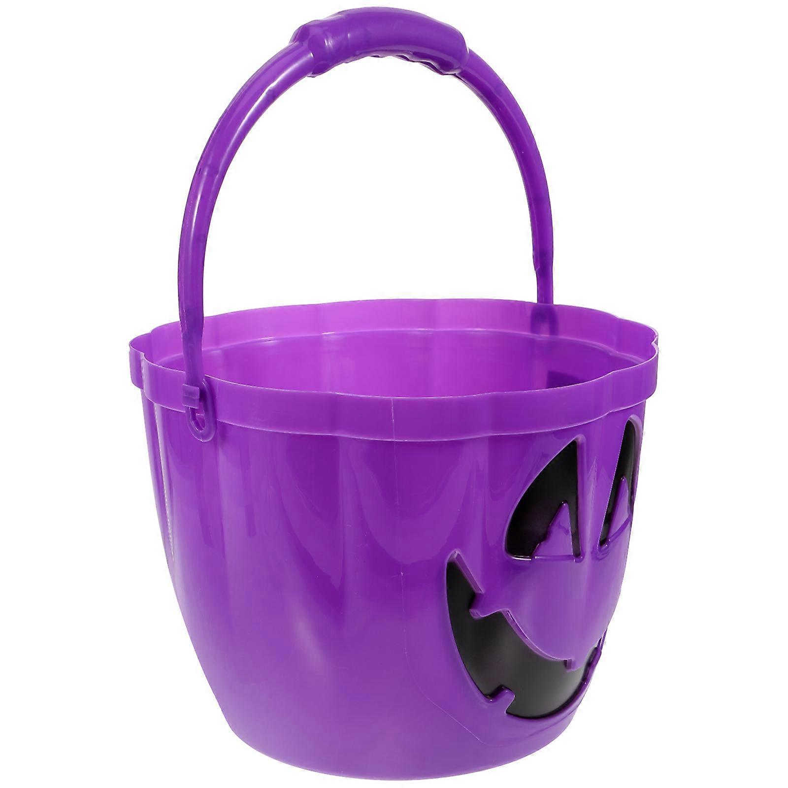 Glowing Plastic Pumpkin Bucket with Handle Portable Halloween Candy Storage for Trick or Treating, Sweets, Snacks & Party Decorations