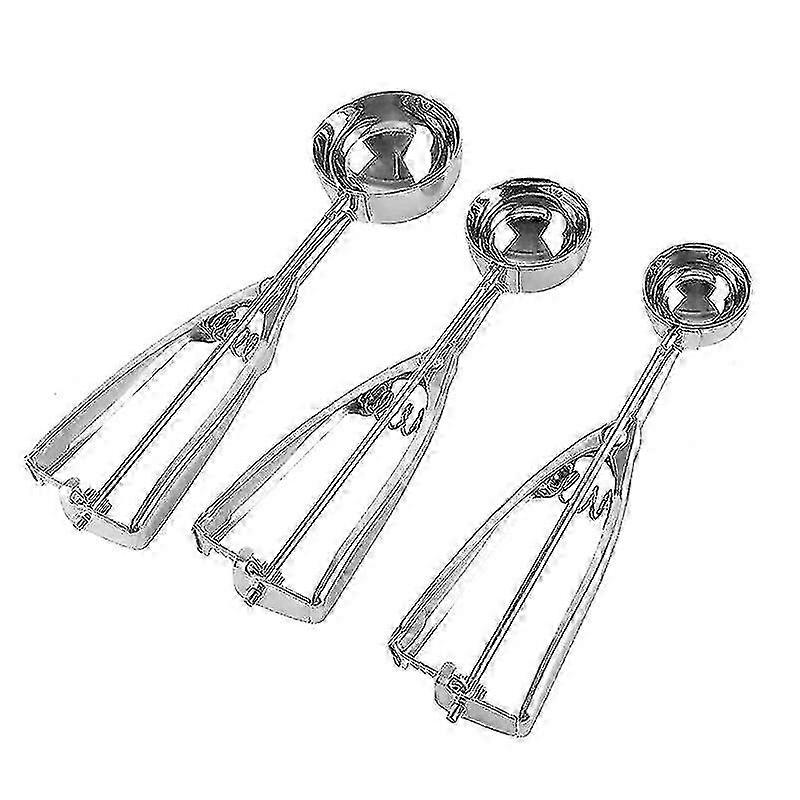 3Pcs Cookie Scoop Set for Ice Cream, Stainless Steel Scooper with Trigger Release
