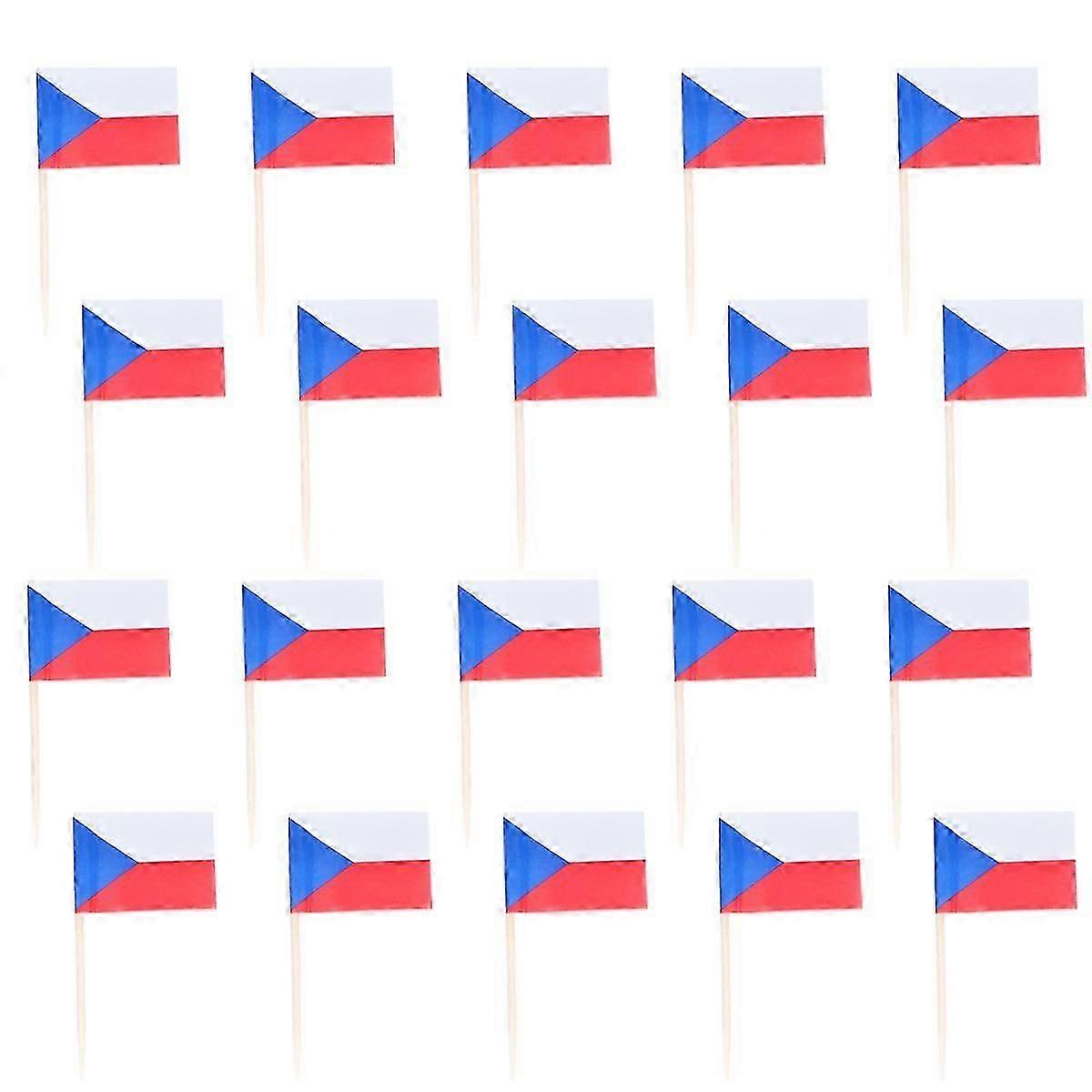 100 قطع خشبية العلم المسواك اليوم الوطني الديكور كب كيك القبعات الغذائية المسواك (جمهورية التشيك)