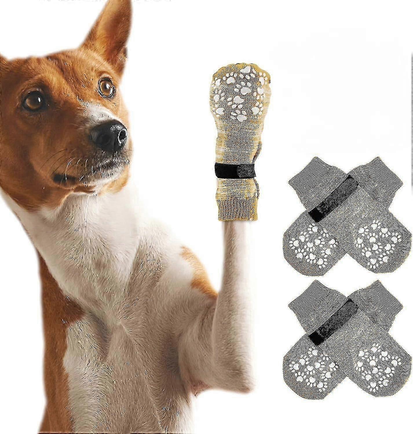 Double Side Anti-slip Dog Socks with Adjustable Straps, 2 Pairs Paw Protector Socks for Hot Pavement and Hardwood Floors
