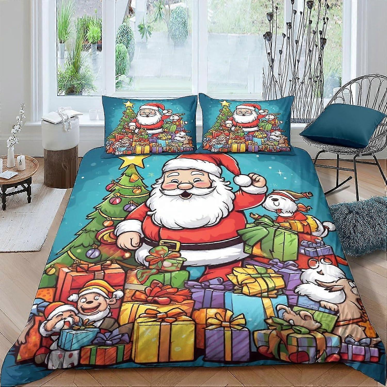 3 Pieces Duvet Cover Set with Santa Claus Design, Soft Microfiber Comforter Cover with Pillow Cases and Zipper for Teens and Adults