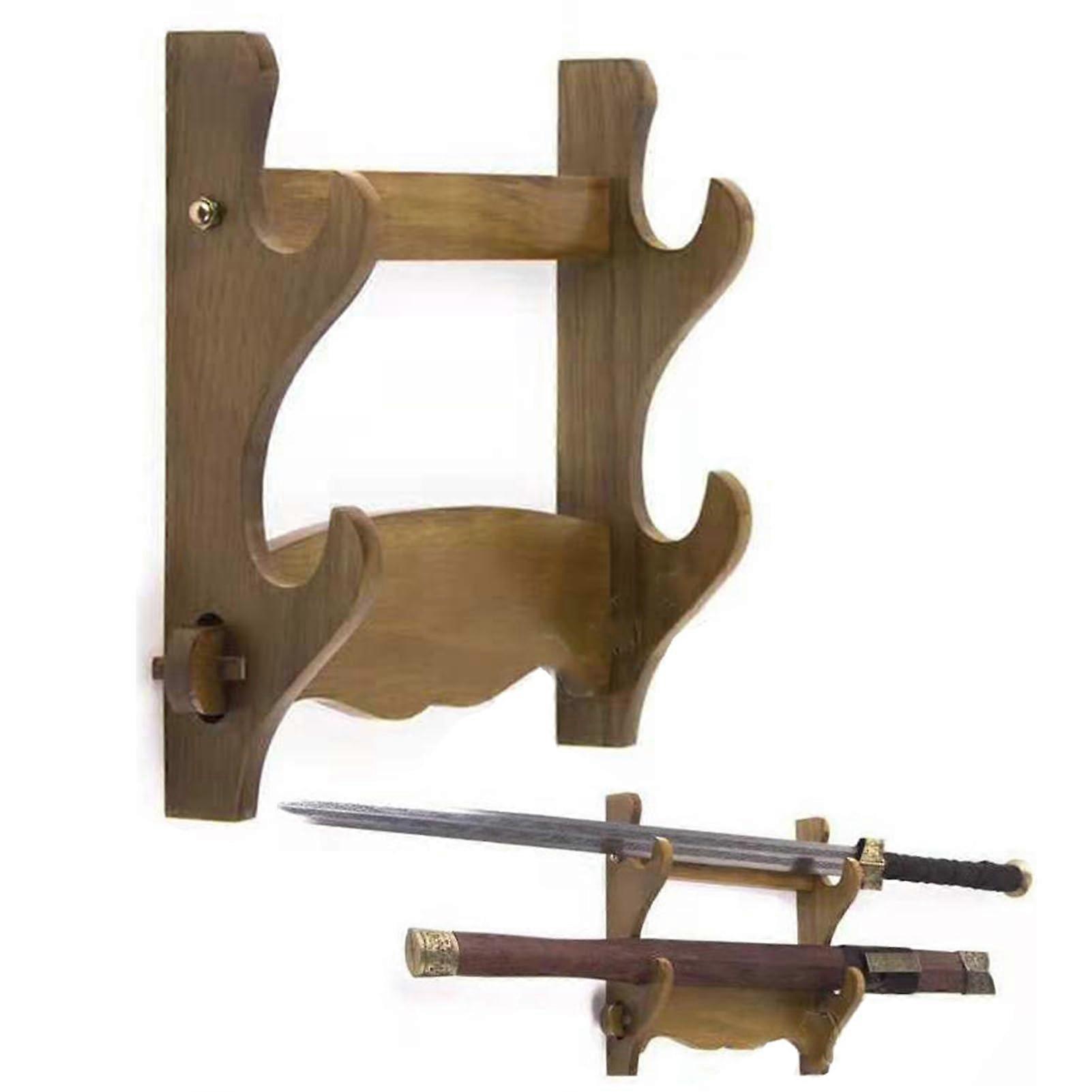 Wooden Sword Holder 2/3 Layer Wall Mount Samurai Sword Display Stand for Katana, Wakizashi and Standard Swords Brown 2 layer