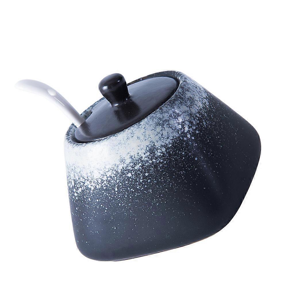 Black Ceramic Condiment Box For Home Kitchen Practical Seasoning Pot Container 1Set