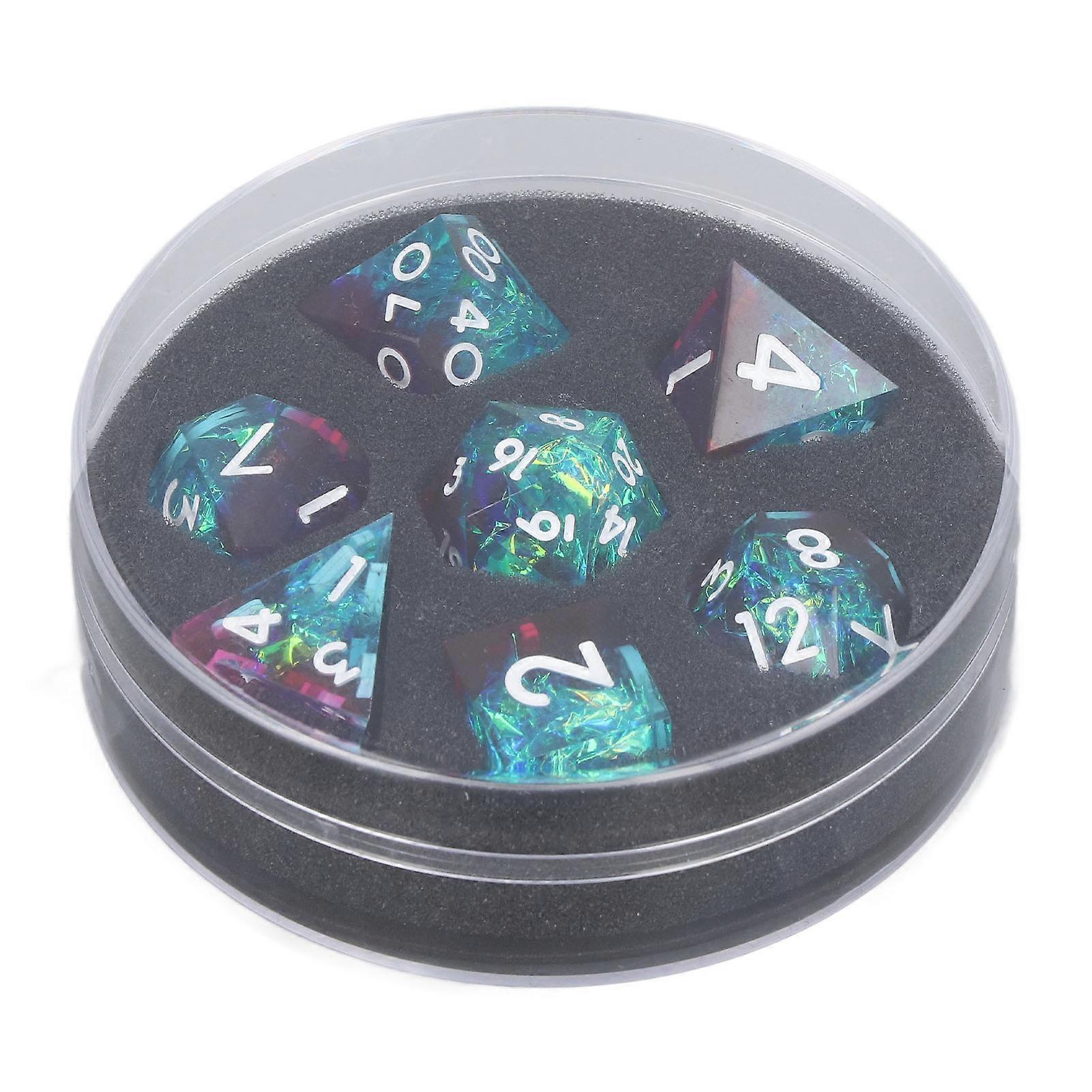 7pcs Polyhedral Set Sharp Edged Resin Dice with Beautiful Inclusions for Table Board Role Playing Games