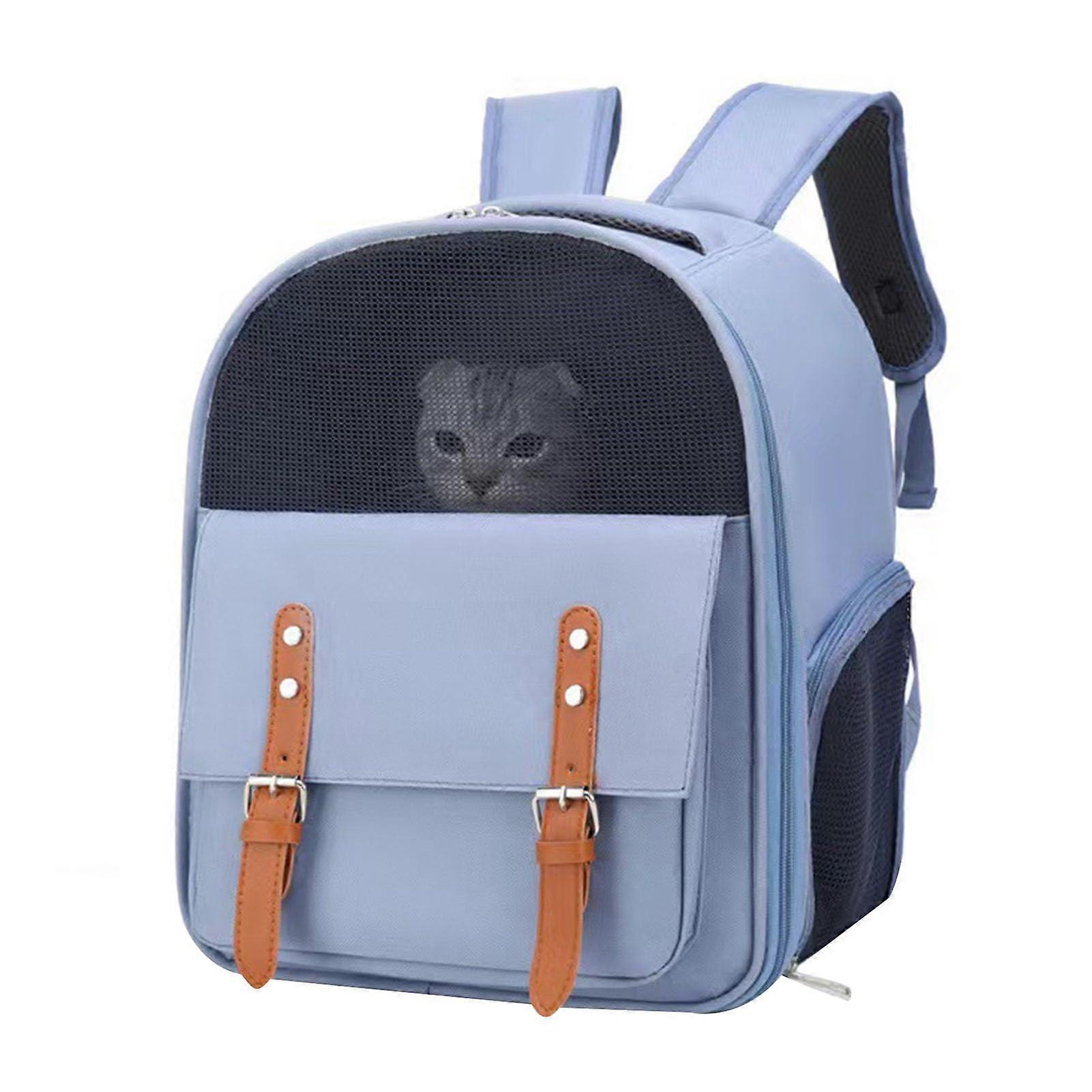 Cat Backpack Carrier, Large Volume Portable Breathable Pet Bag, Expandable Transport for Kittens and Small Dogs, Blue
