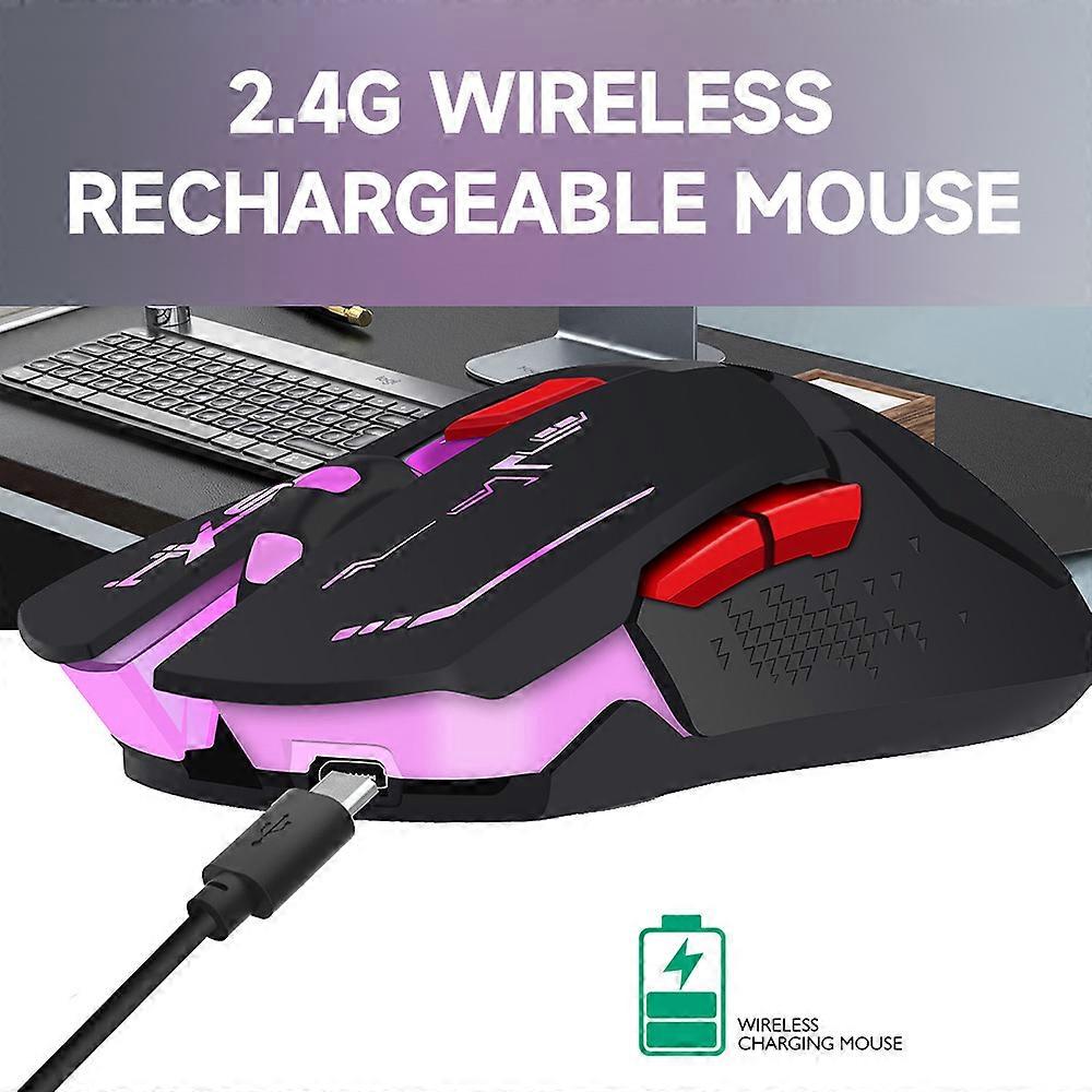HXSJ X30 2.4G Wireless Rechargeable Ergonomic Mouse 3 Adjustable Moving speed Colorful Breathing Light Plug and Play Black
