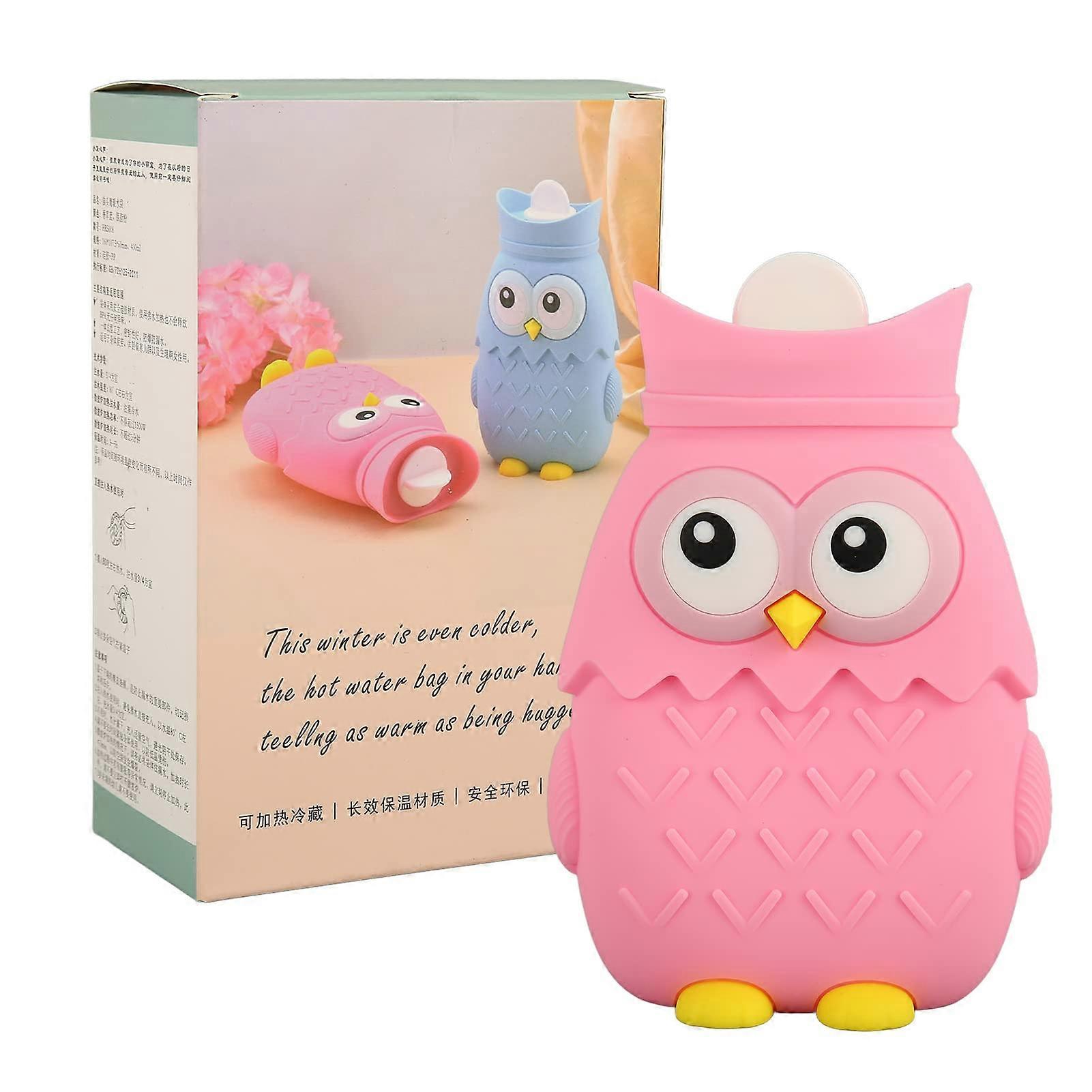 Hot Water Bag 400 ml Cartoon Silicone Hand Warmer Portable Owl Shape Microwave Safe Pink Color