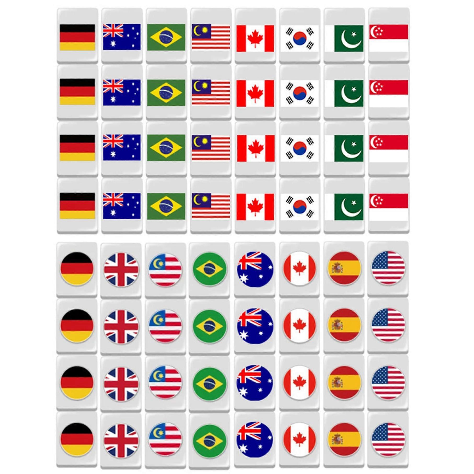 Mahjong Tiles, Mahjong Playset, 24mm Flag Pattern Set with 64 Tiles for Party, Bar, Home