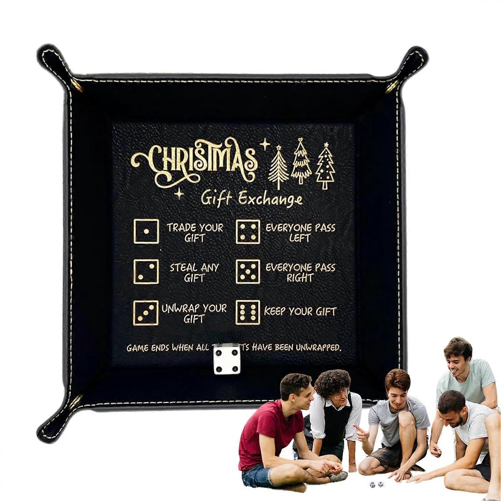 Dice Tray for Board Games - Black Faux Leather Dice Holder with Dice for Family Gatherings and Bedroom Games