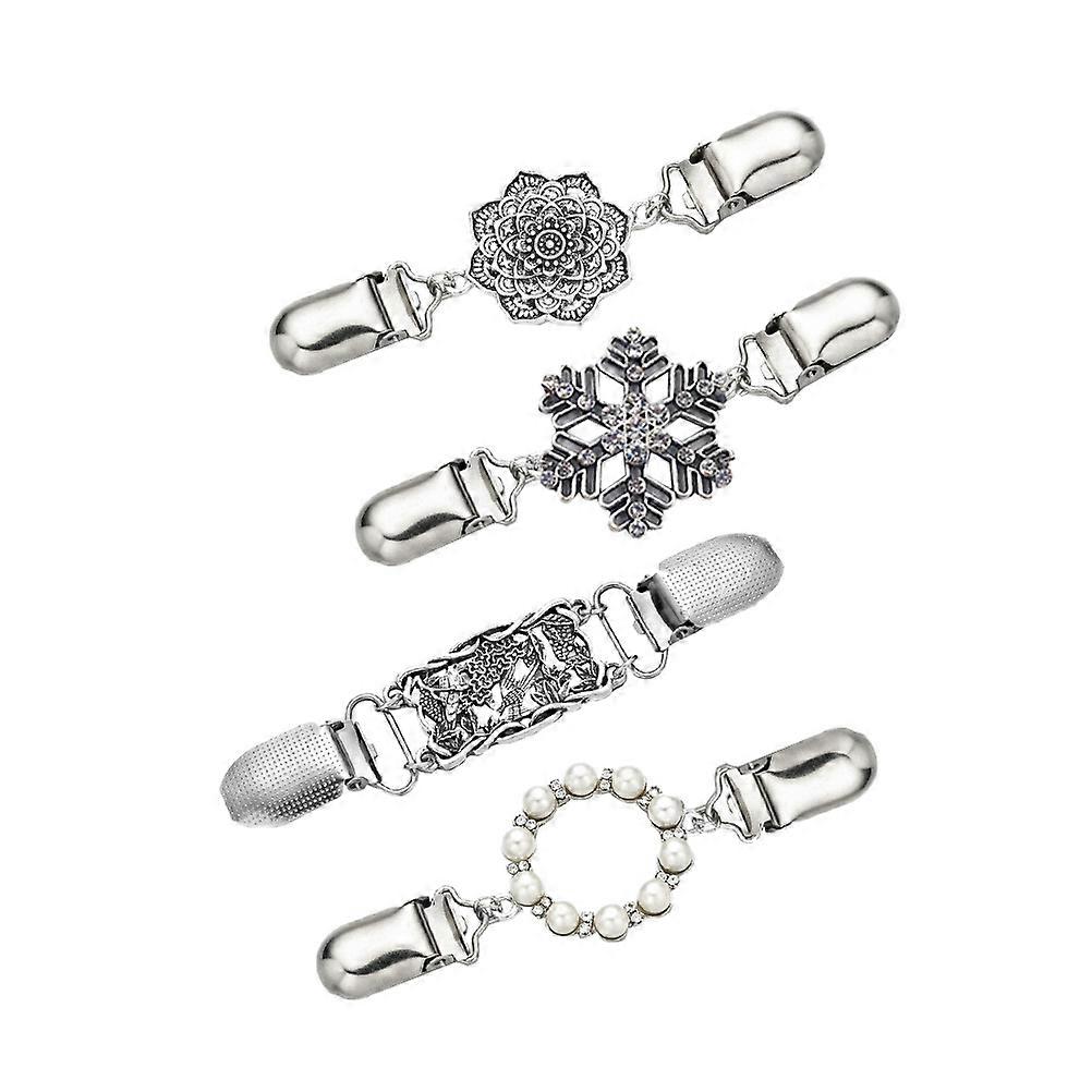 Retro Alloy Sweater Clips Set Durable Decorative Brooches for Dresses, Shirts & Scarves 4pcs Clothing Accessories for Women