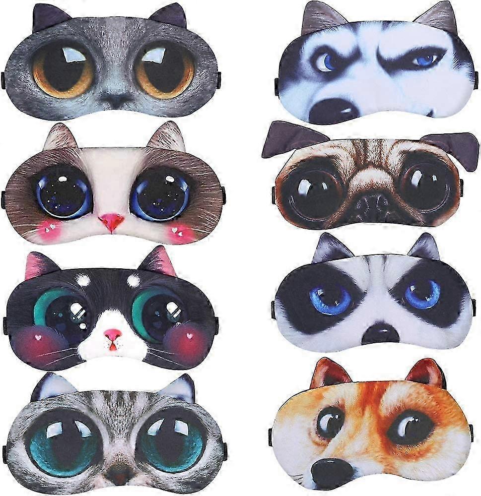 8 Pack Cute Cat & Dog Sleep Eye Mask Set, Soft Comfortable Blindfold for Travel & Rest