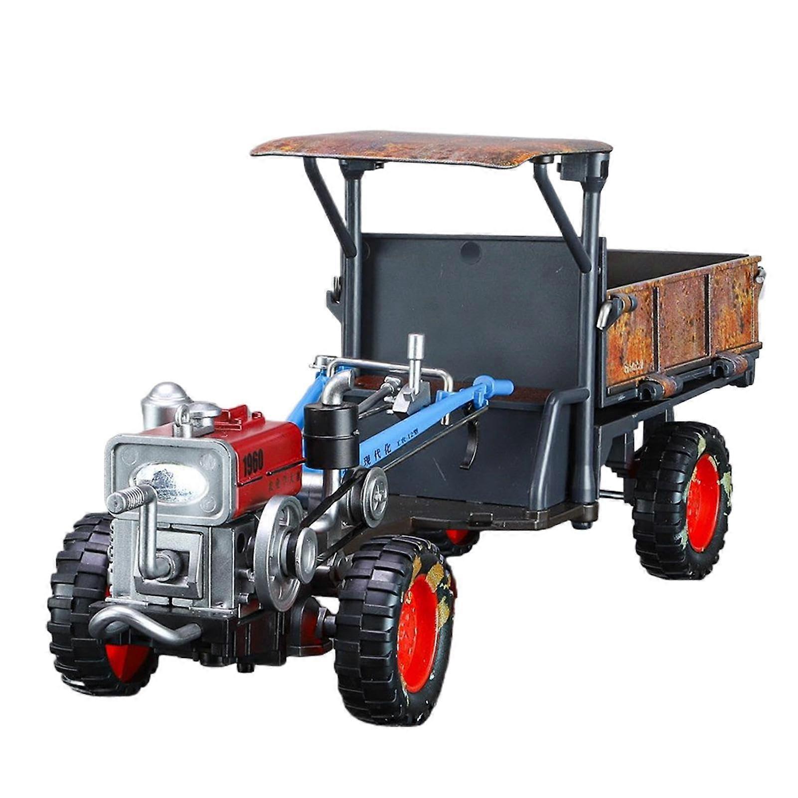 Agricultural Tractor Model, Alloy Hand Tractor Toy with Light, Retro Car Model Decoration