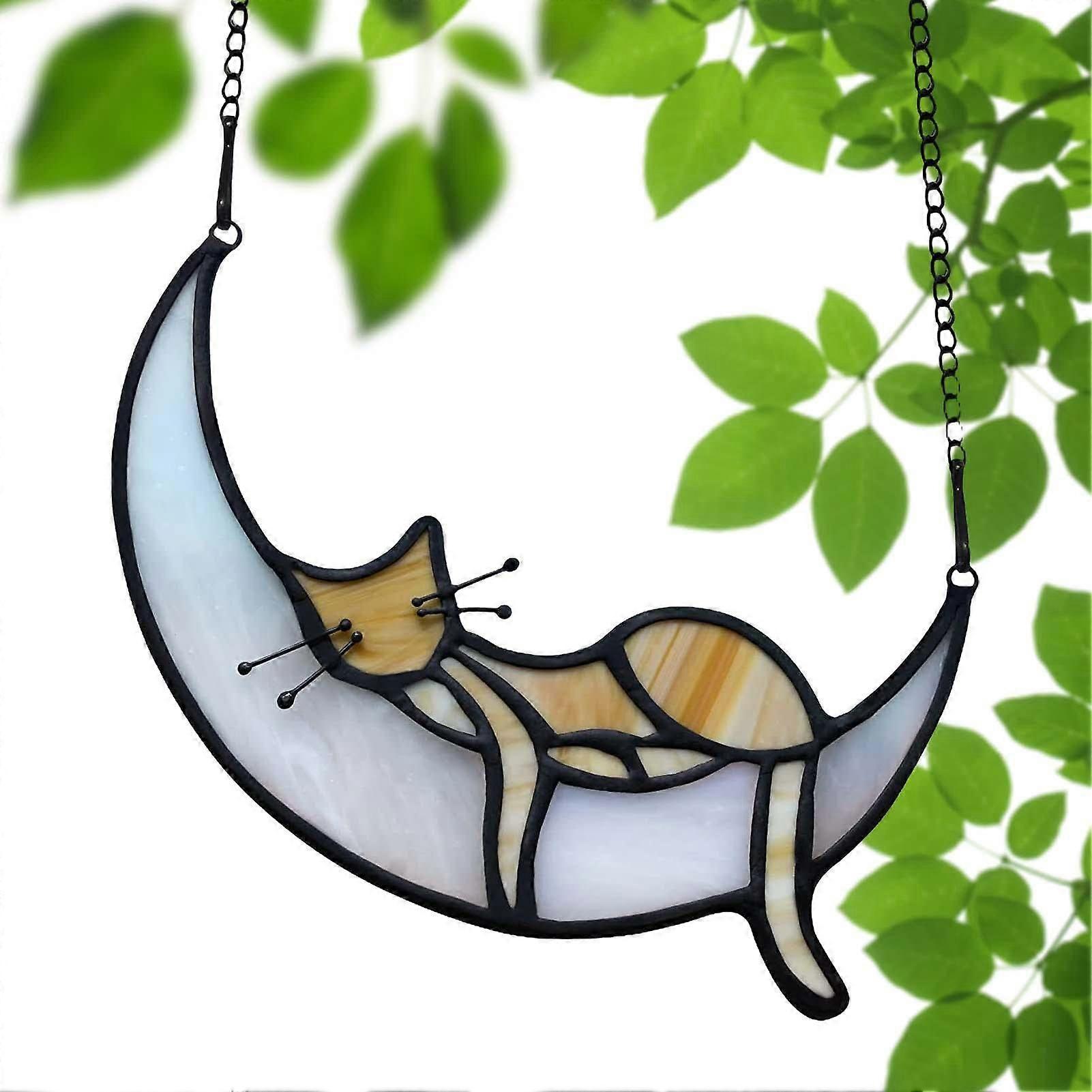Suncatcher Cat, Stained Glass Window Hanging Cat, Handmade Stained Glass Cat Decoration for Window