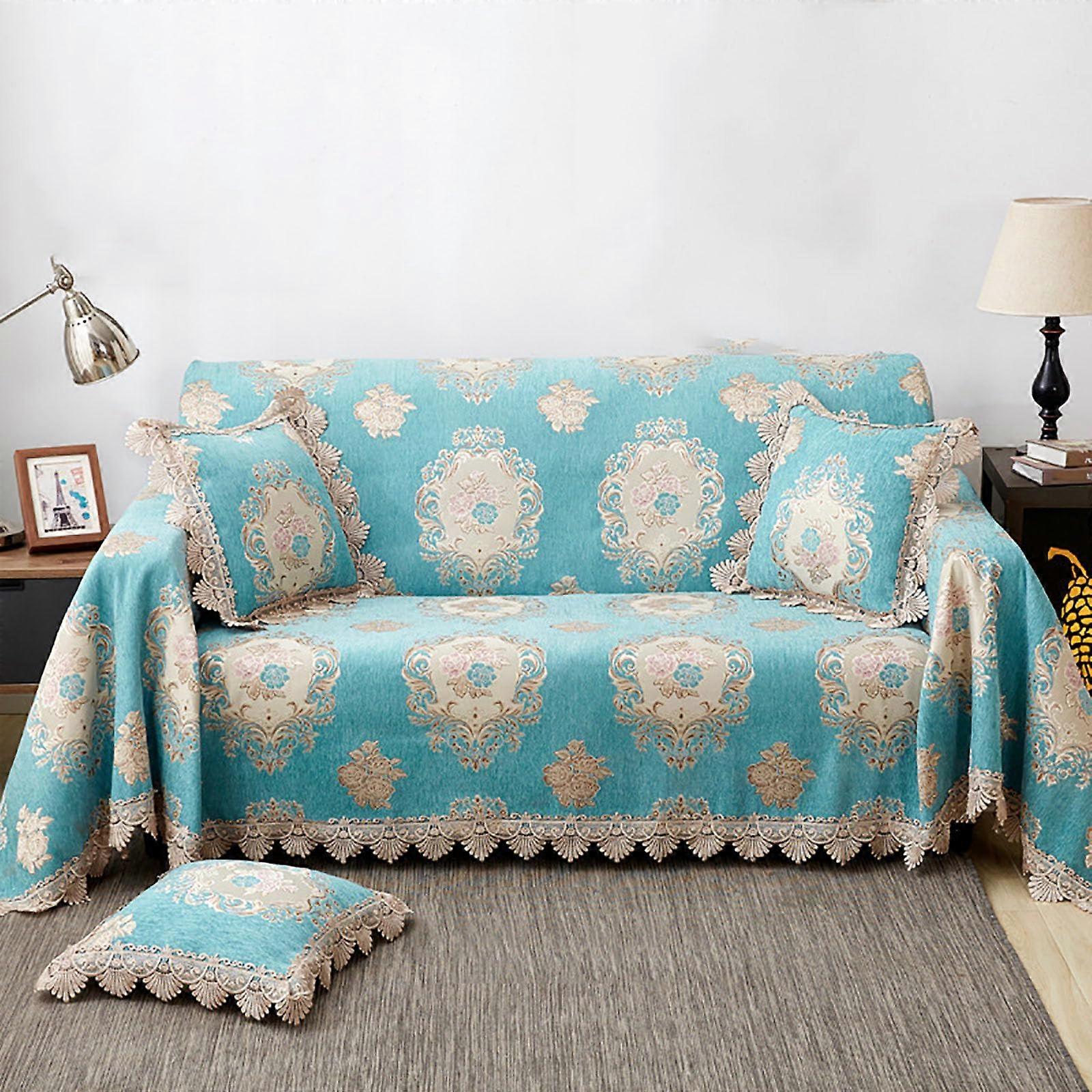 Chenille sofa cover scratchresistant decorative versatile Azure Blue 71x141in
