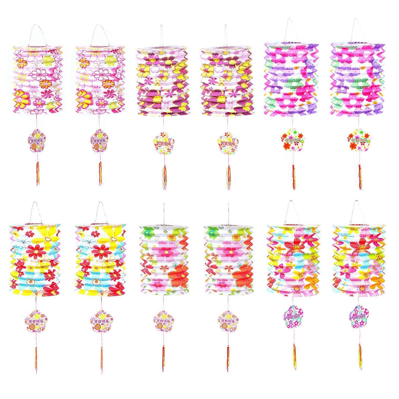 Paper Lamps Decorative Portable Folding Multi Colored 45x23cm Accordion Shape Random Style Home Decoration 12Pcs