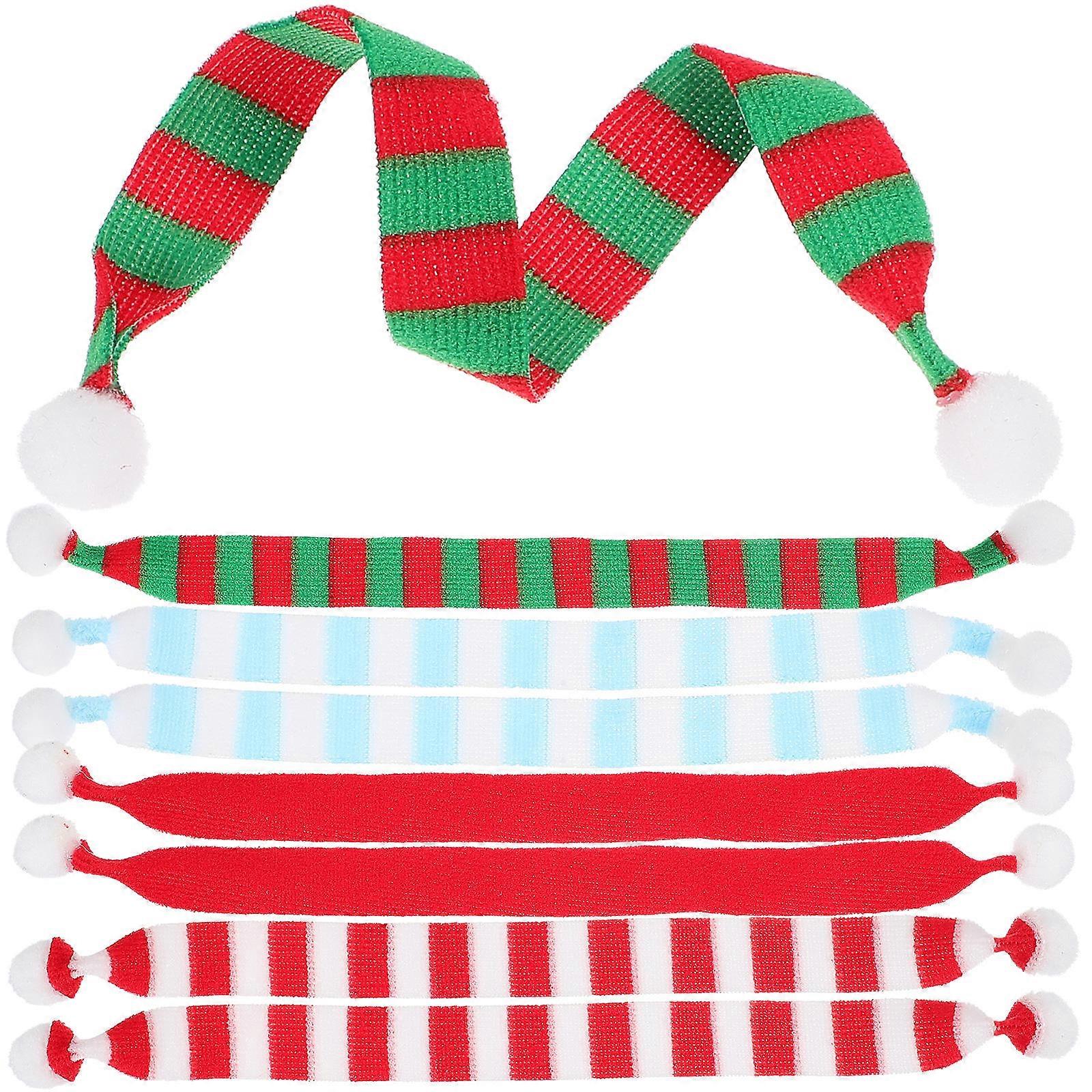 8Pcs Mini Christmas Knit Scarves Holiday Doll Decorations
