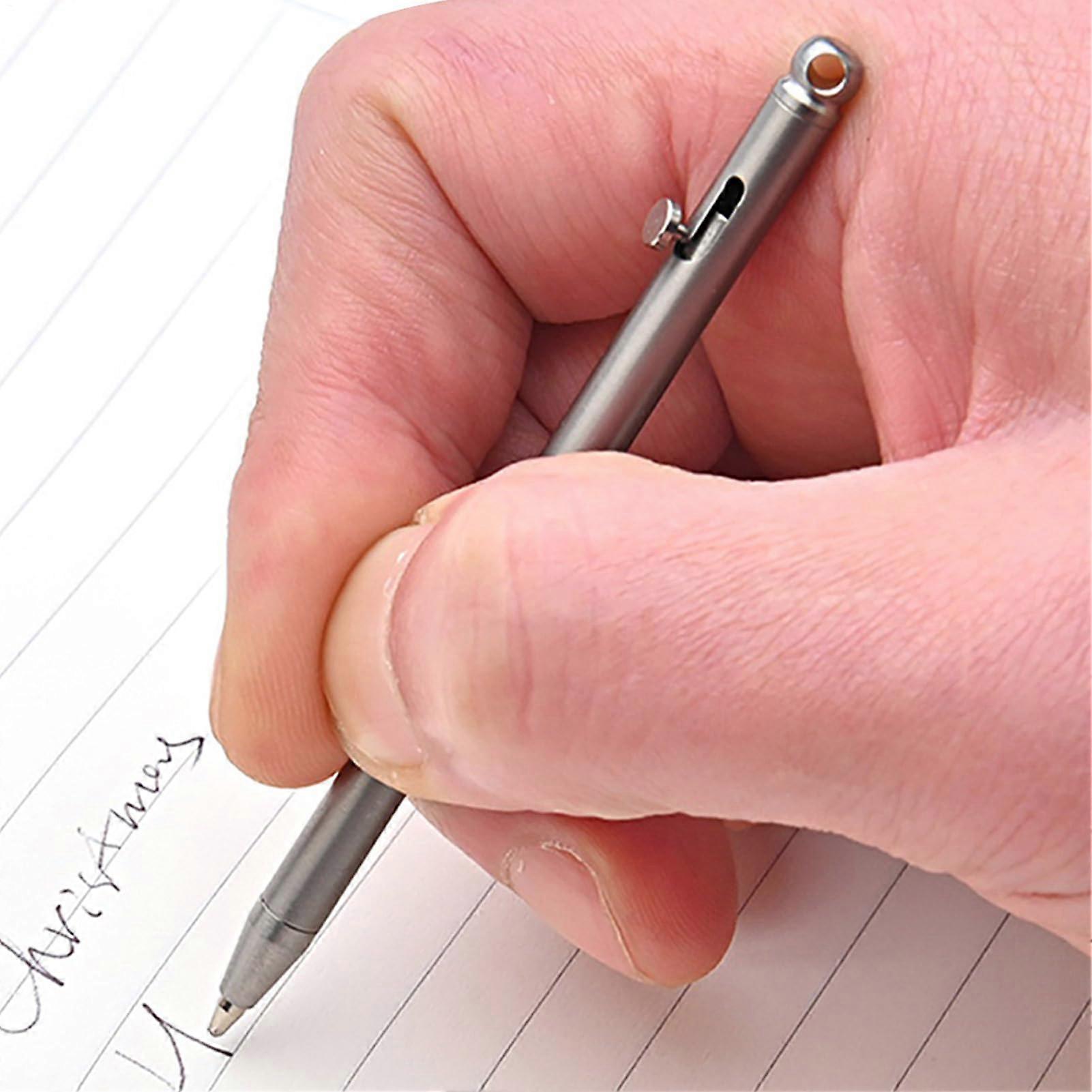 Mini Ballpoint Pen Titanium Bolt Action, Compact Writing Instrument, Travel Pen, Smooth Writing, True Color