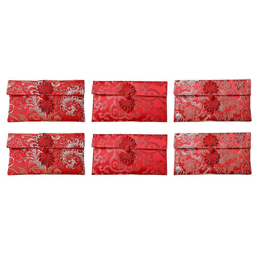 Red Packets Chinese New Year Rectangular Greeting Card Holder Silk Brocade 6Pcs