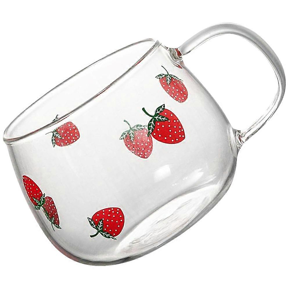 Cute Strawberry Print Glass Mug for Coffee, Tea, Milk – Multi Use Drinking Cup for Home, Office and Friends