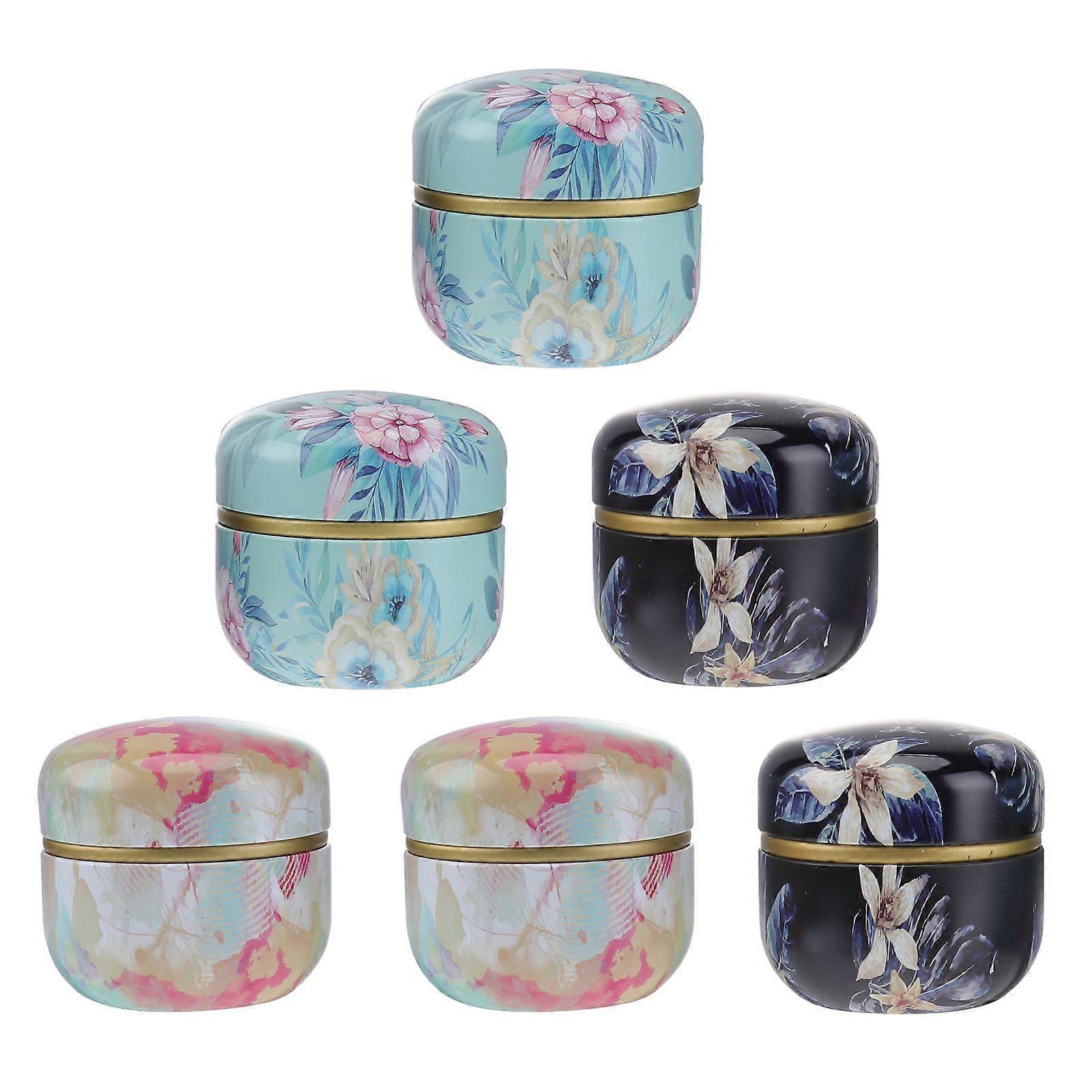 6pcs Small Iron Sealed Can with Lid Tea Container Storage Pot Kitchen Box in Three Different Design