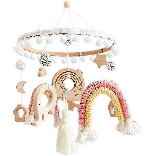 Baby mobile wind chime with felt ball rainbow moon elephant mobile.