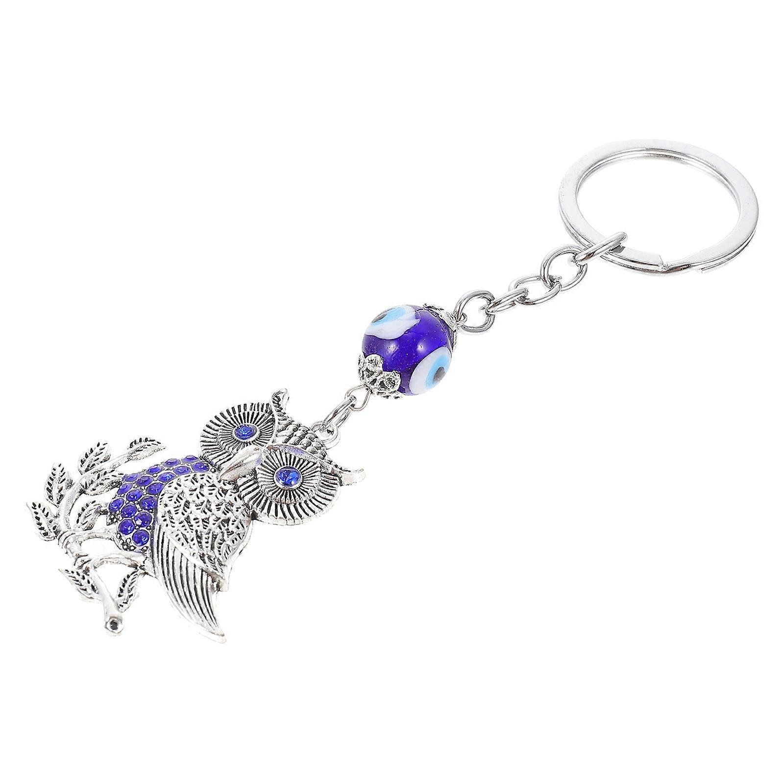 Blue Eye Owl Keychain Delicate Bag Hanging Ornament Unique Key Ring Decoration for Decor Alloy Blue