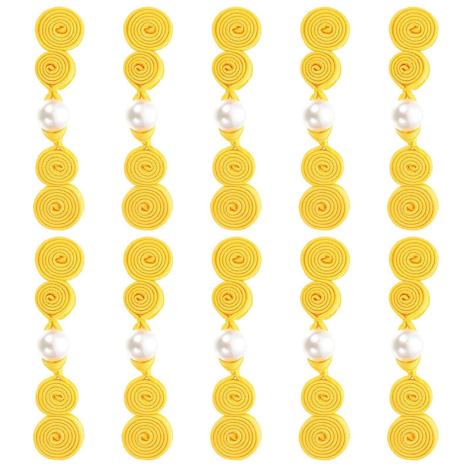 DIY Sewing Fastener Clothing Decoration Cheongsam Knot Yellow 6.5X1.5cm 10Pairs