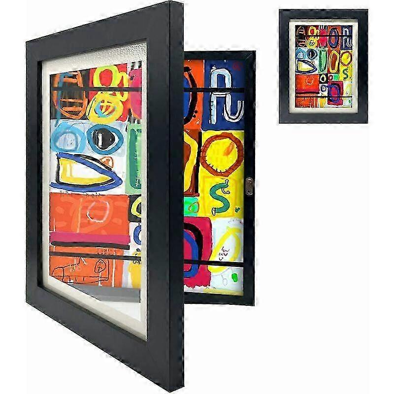 Interchangeable Photo Frame for Kids - Magnetic Flip Cover Artistic Design, 35x28.5x4cm - Black Colorful Display Frame