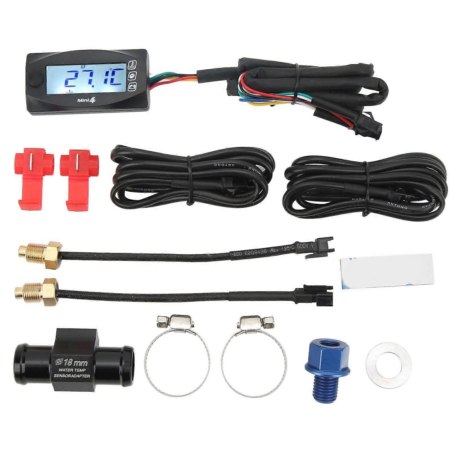 Motorcycle Digital Thermometer Voltmeter, M12x1.5