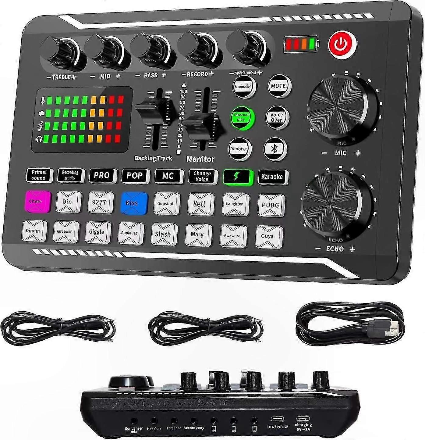 Bluetooth Audio Mixer with Live Sound Card, DJ Effects, and Voice Changer for Stereo Use