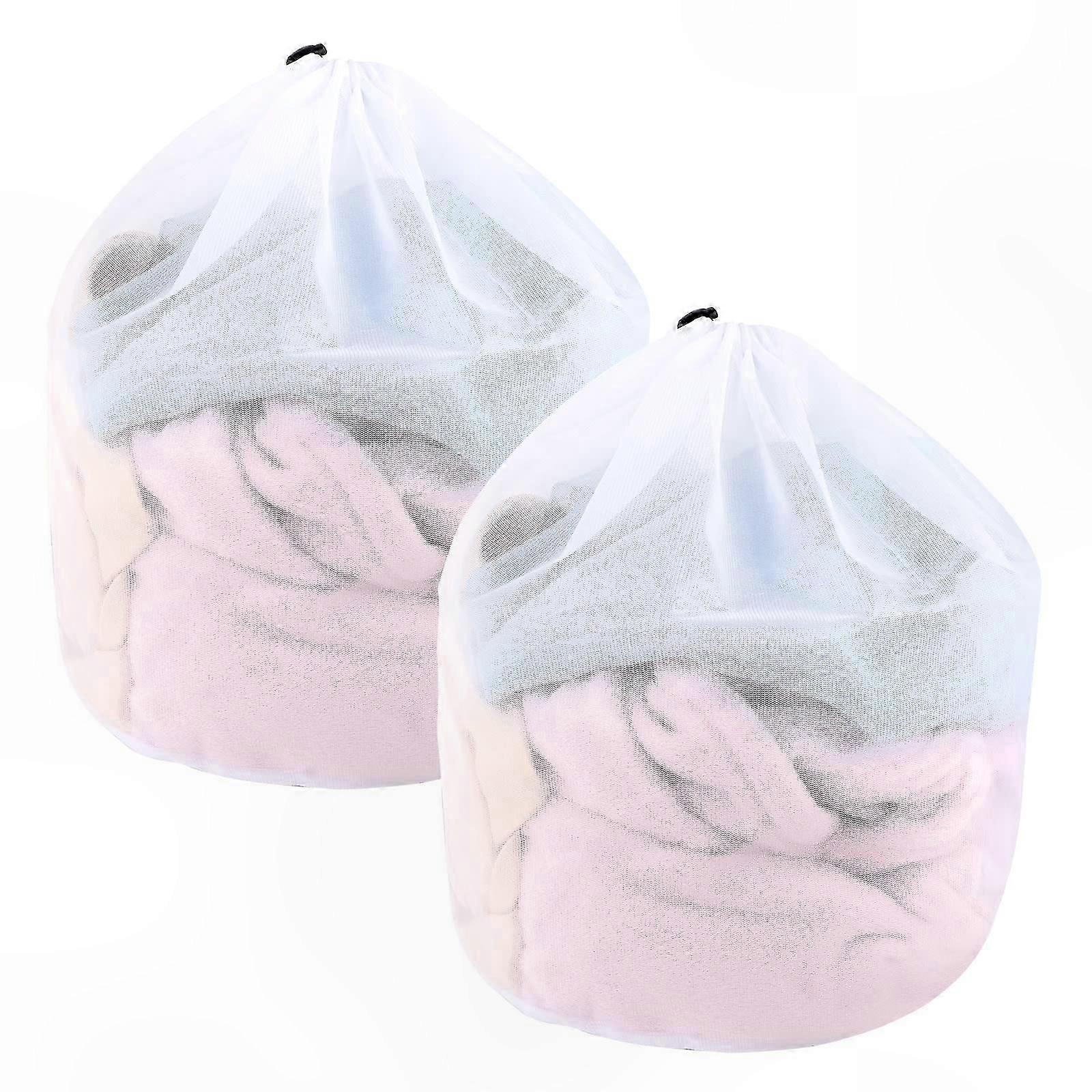 2-Pack Reusable Laundry Nets for Delicates, 40x30cm with Drawstring Closure for Underwear and Baby Clothes Protection