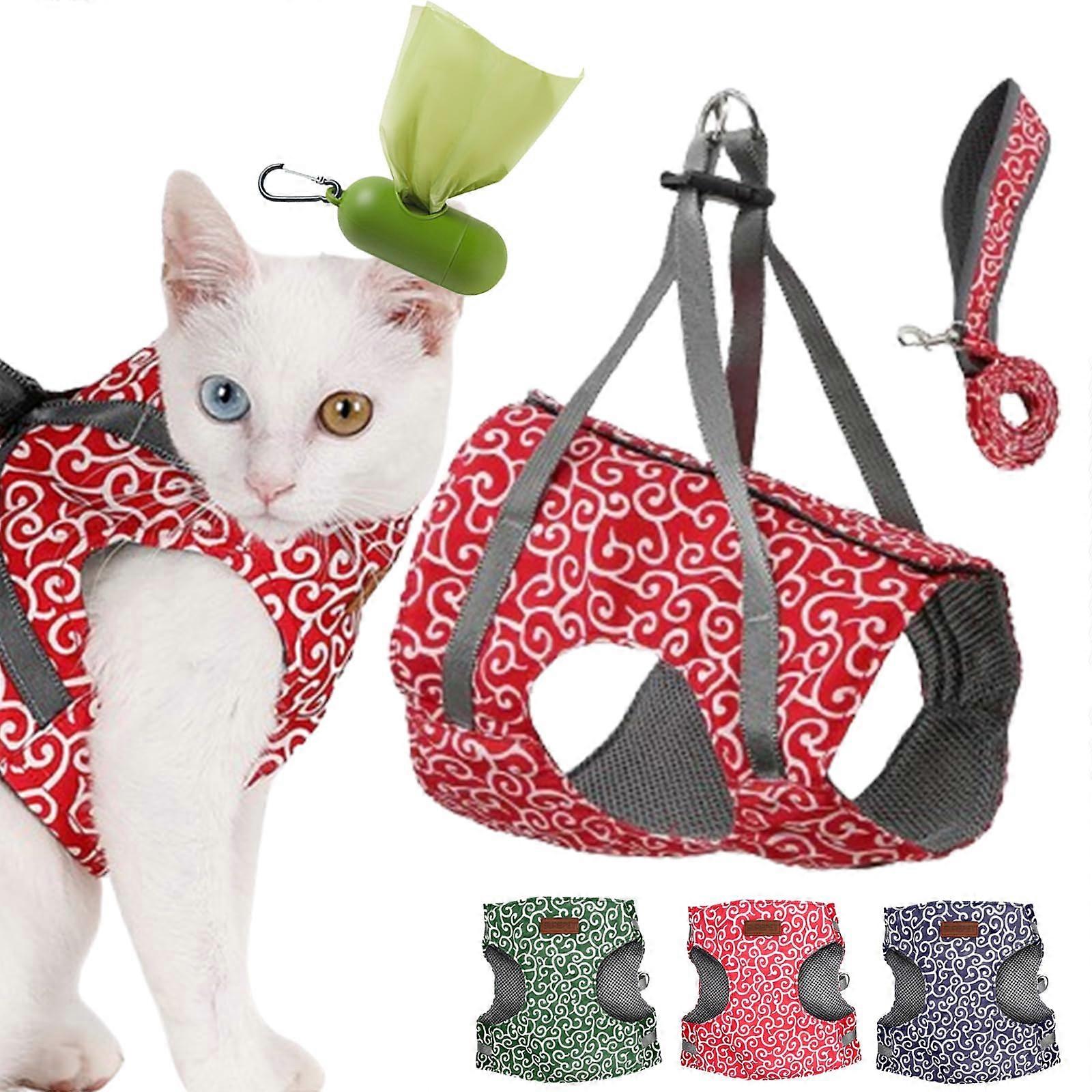Cat Harness XS Red - Adjustable Escape Proof Vest Harness and Leash Set for Kittens, Breathable and Comfortable