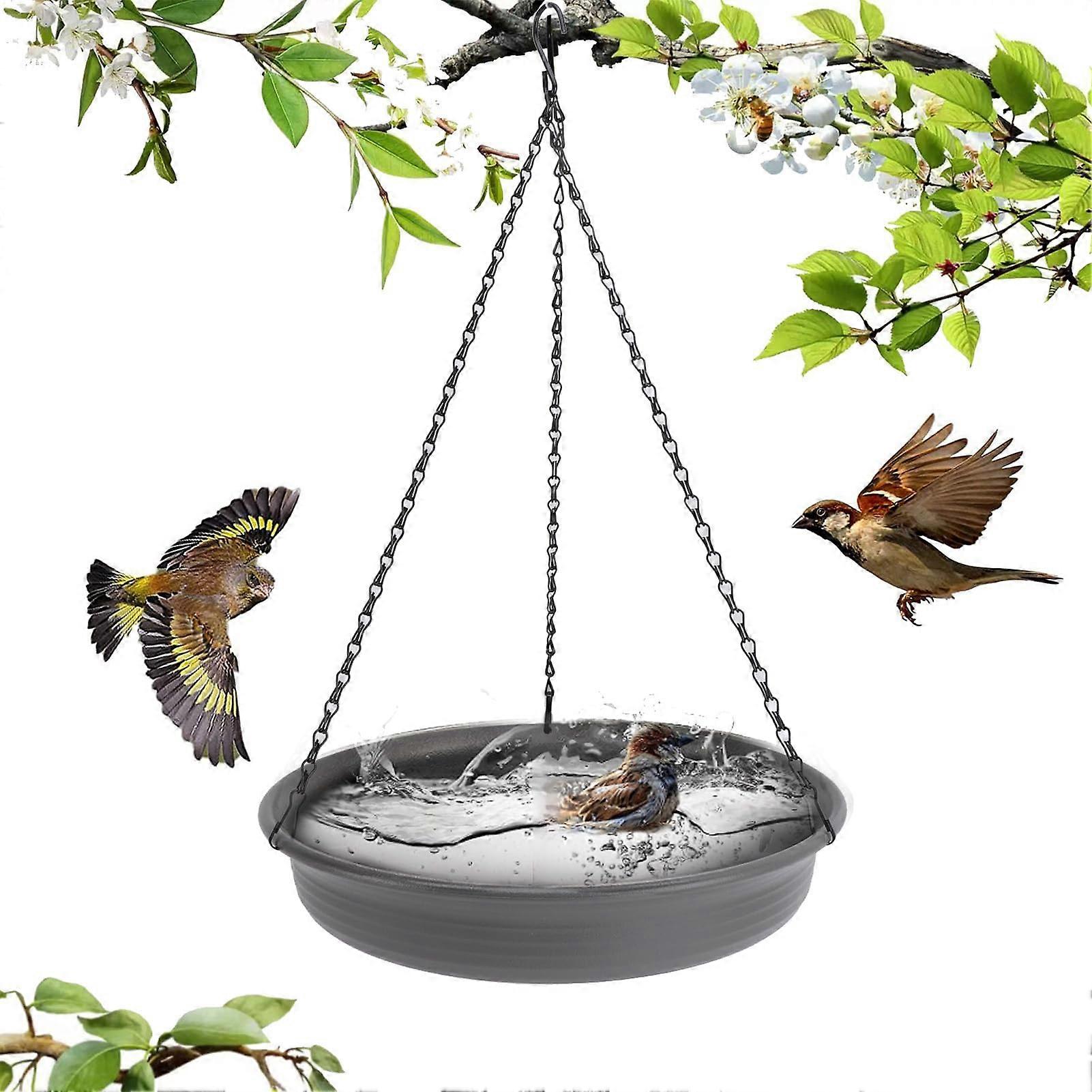 Hanging Bird Bath For Small Birds Round Tray With Hook Metal Chain Multi Purpose Bird Feeder And Bath Patio Garden Decor