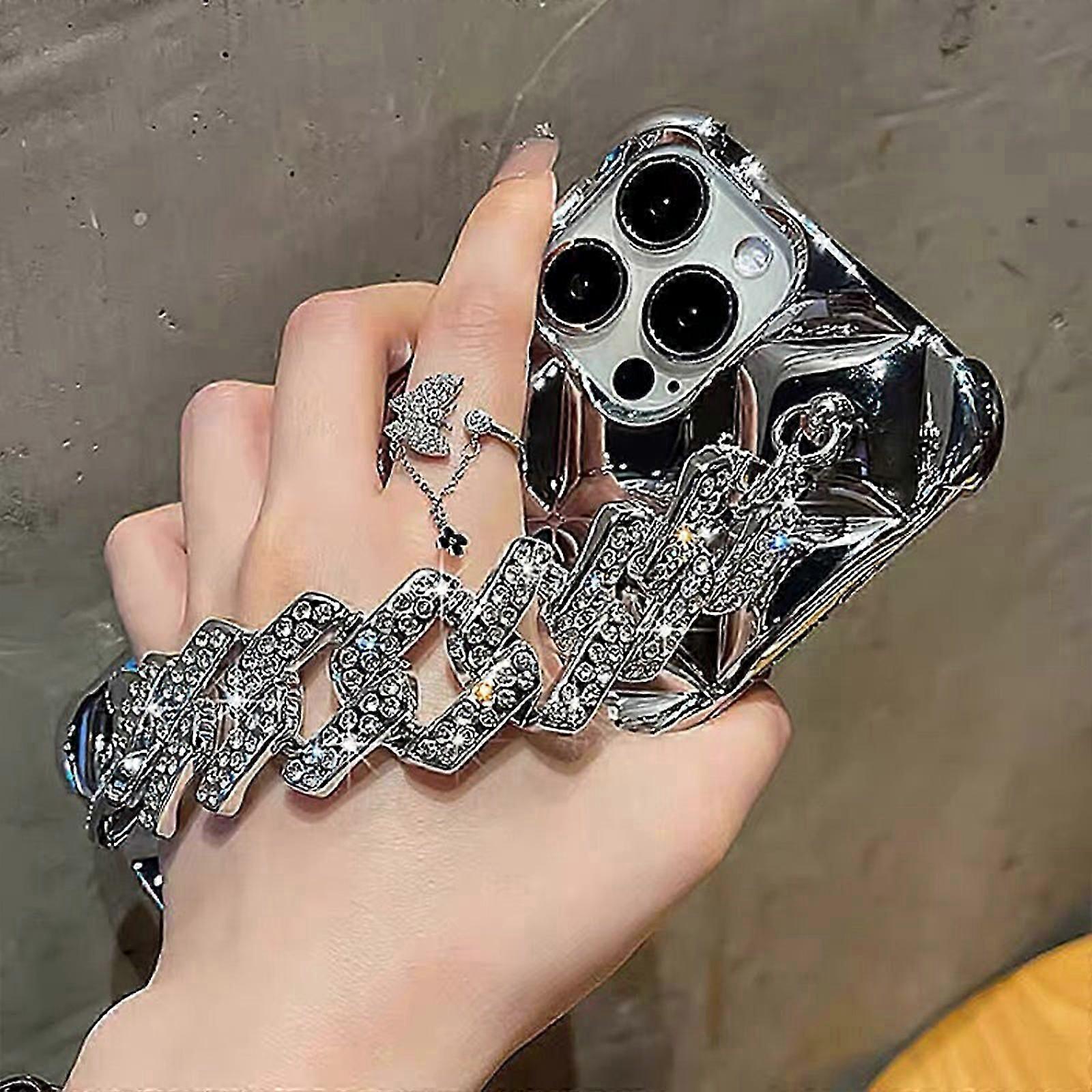 iPhone 15 Pro Max/ 15 Ultra Kılıf Bling Kadınlar Kızlar için Lüks El Kayışı, 3D Glitter Sparkle Elmas Kristal Bilek Braketi