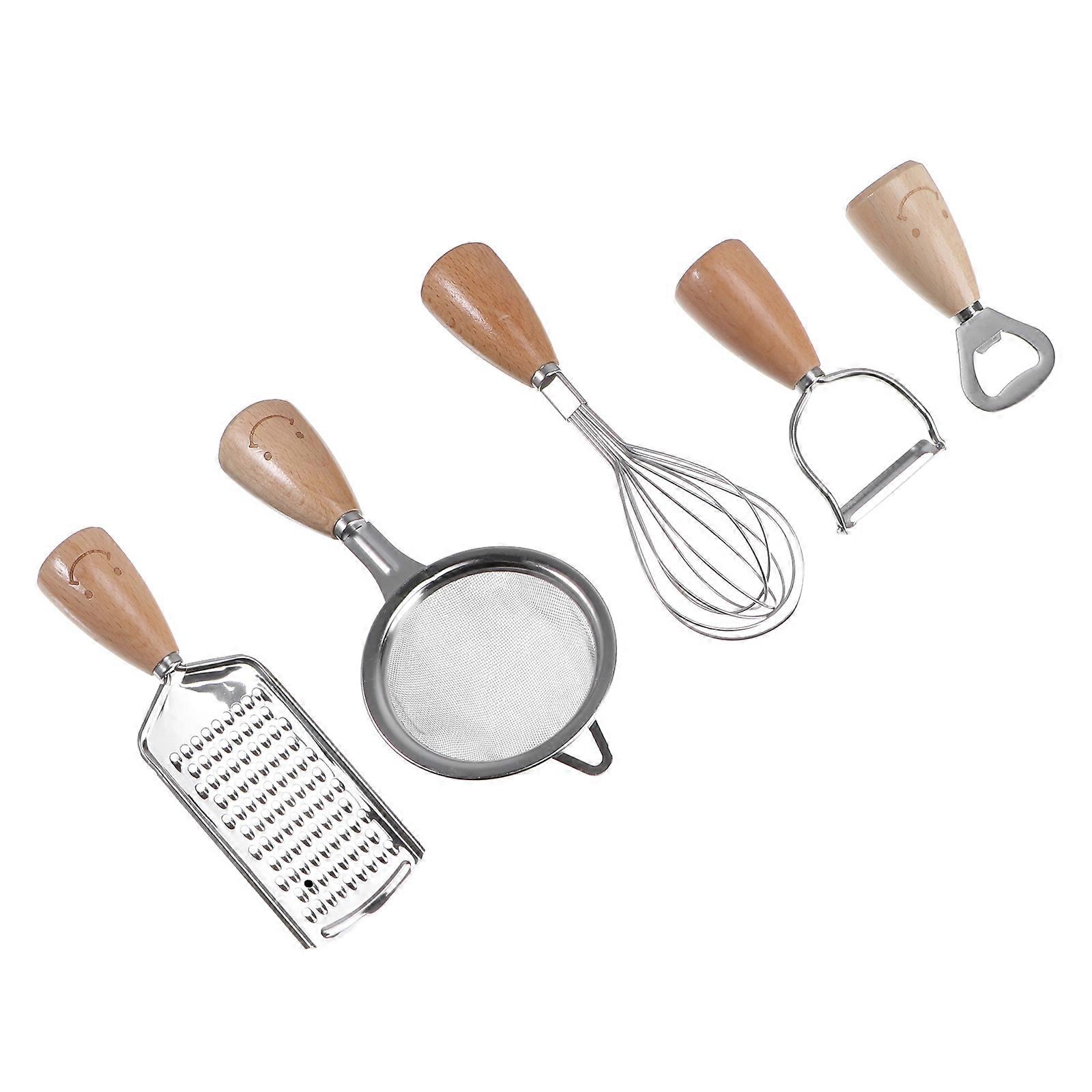 5 Piece Kitchen Tools Set with Egg Beater Wine Opener in Stainless Steel for Efficient Cooking