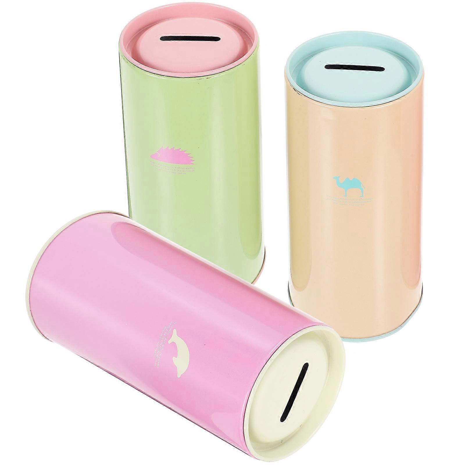 Round Shape Tinplate Money Box For Children Assorted Color Storage And Organizing 3Pcs