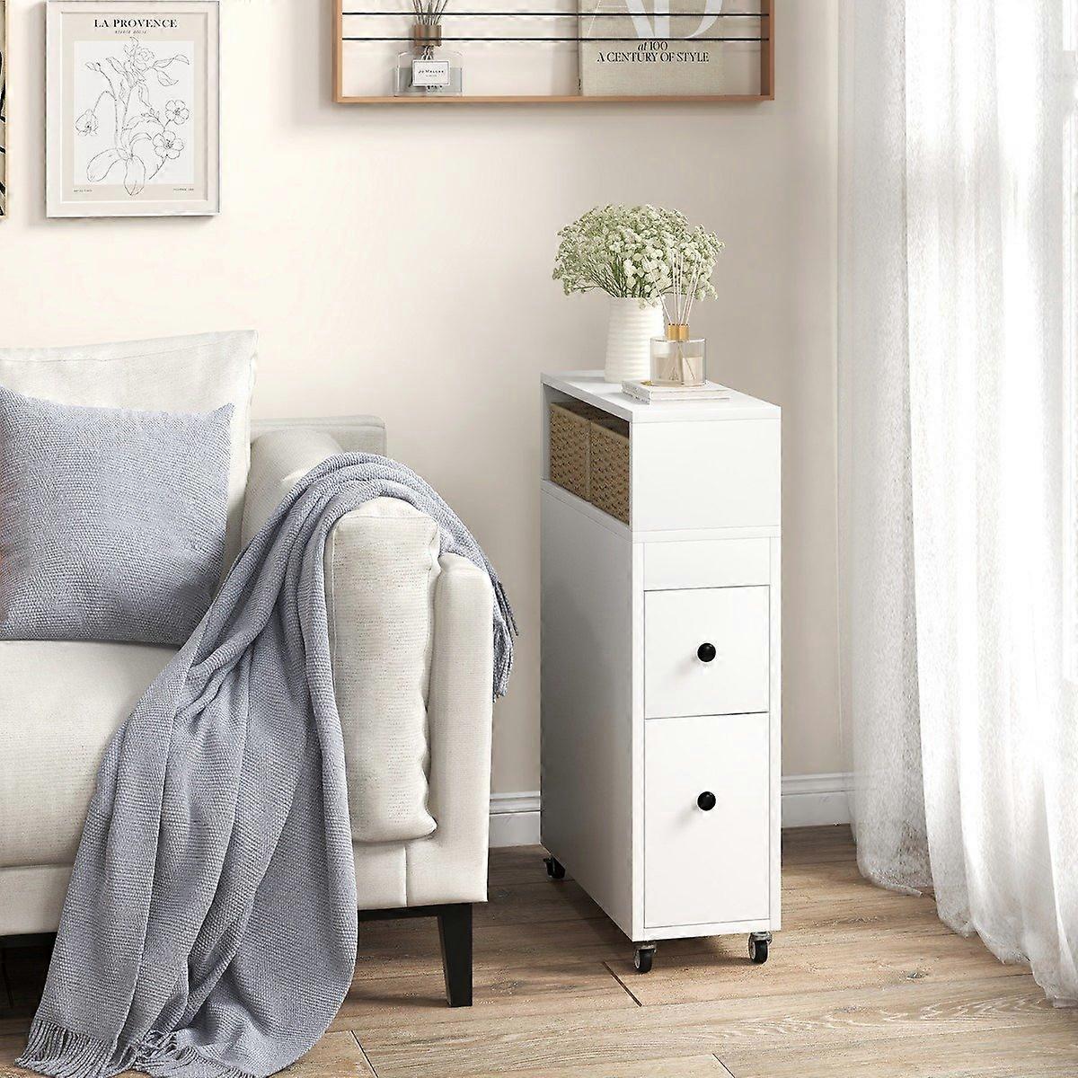 Removable bathroom cabinet with 2 pull-out drawers & brush holder for small spaces white