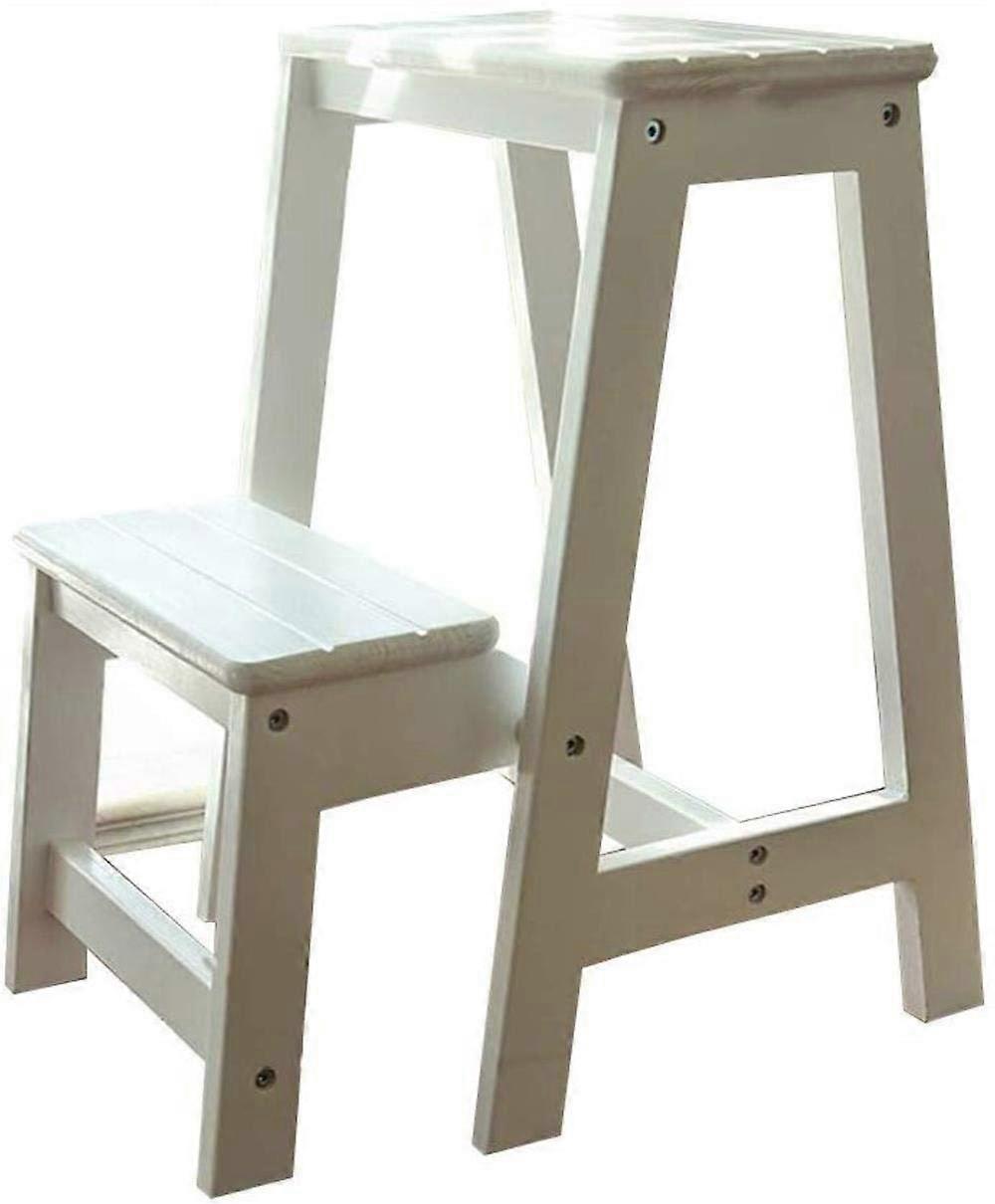 Foldable Step Stool Footstool Multipurpose Solid Wood Frame White