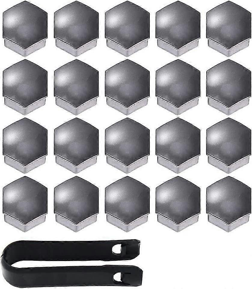 20 Pieces Wheel Nut Caps 17mm Hexagonal Tire Nut Covers Grey
