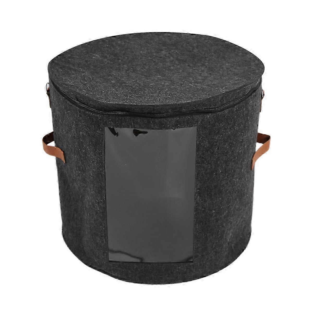 Round Hat Storage Box - Foldable Hat Box with Lid Dark Grey
