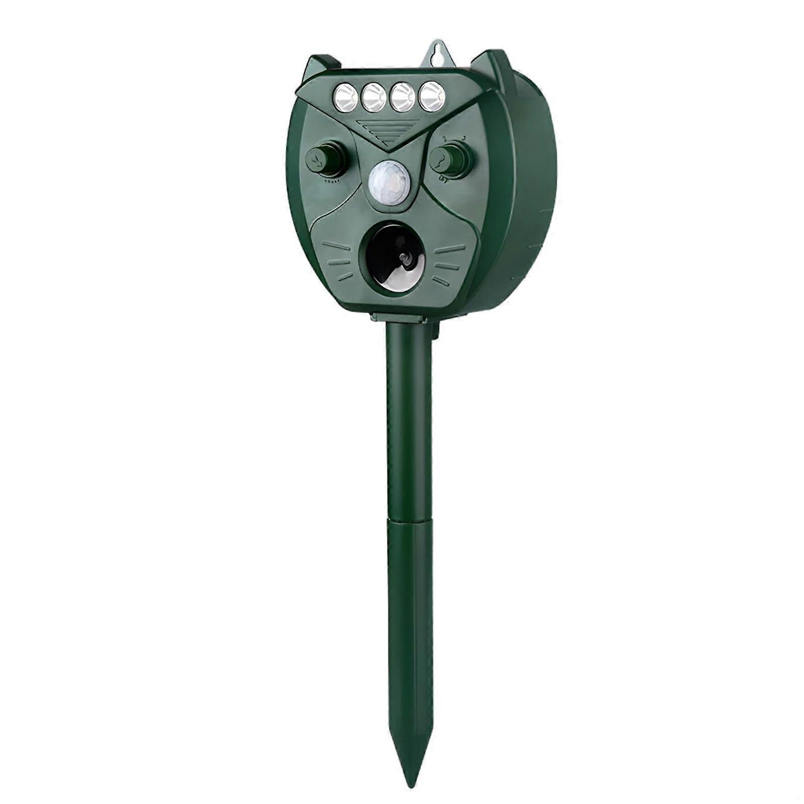 Solar Animal Deterrent Owl Shape With 4 LED Lights Solar USB Rechargeable Green ABS Material Weatherproof Multiple Modes