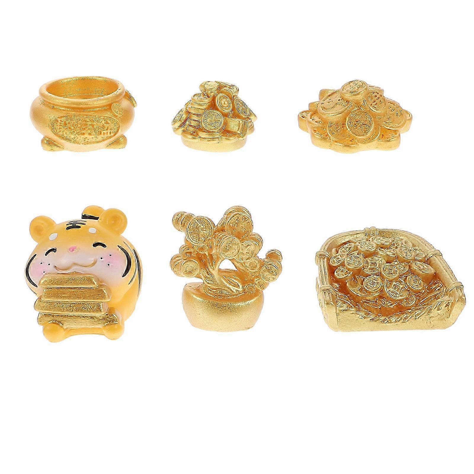 Mini Tiger Succulent Set Tiger Shape Garden Decor Resin Assorted Color Ornament 6Pcs