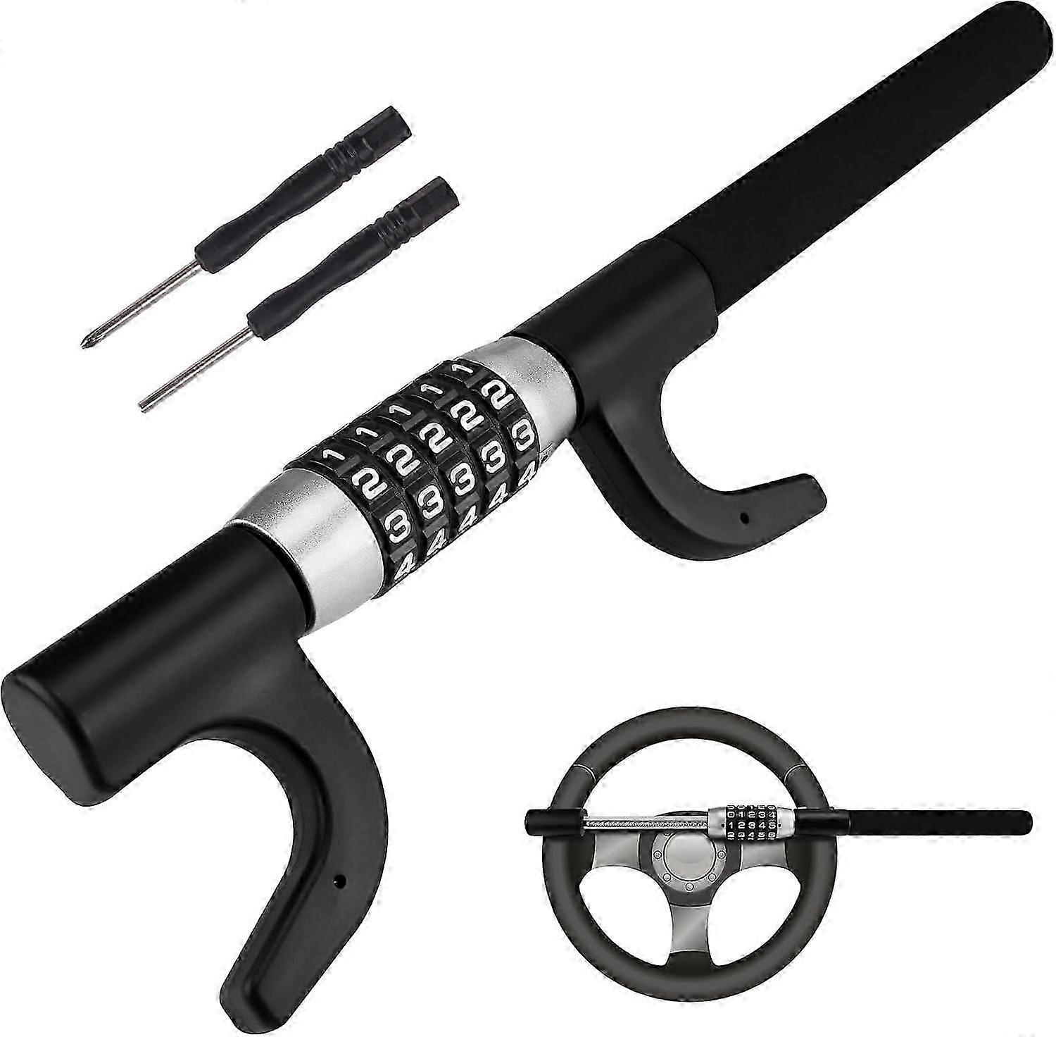 Steering Wheel Lock Code Lock Car Keyless Self-Defense Heavy Duty Car Security Lock (Black)